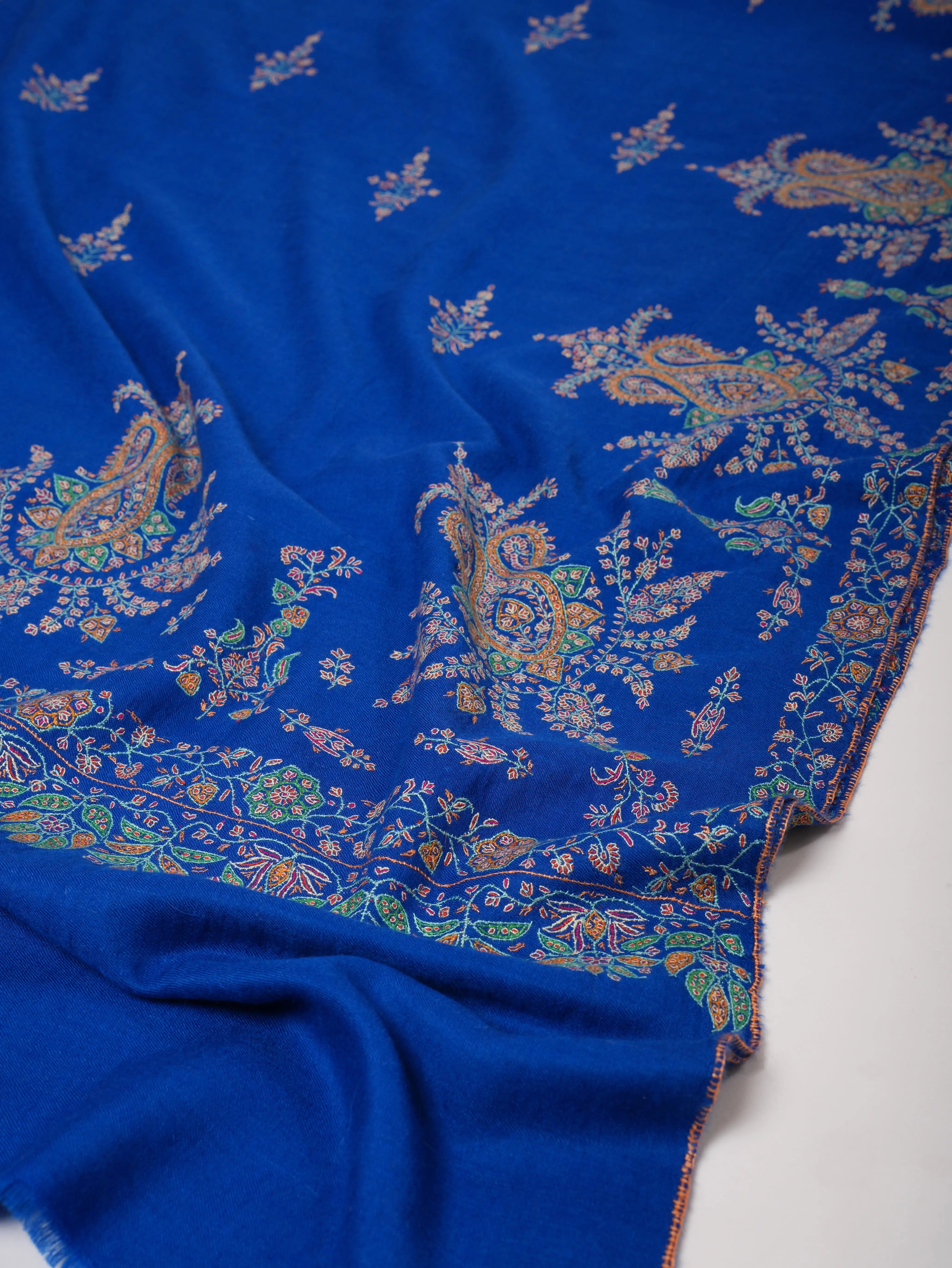 Blue Sozni Embroidered Pashmina Shawl with Buteh Handwork – Timeless Kashmiri Craftsmanship Shahkaar