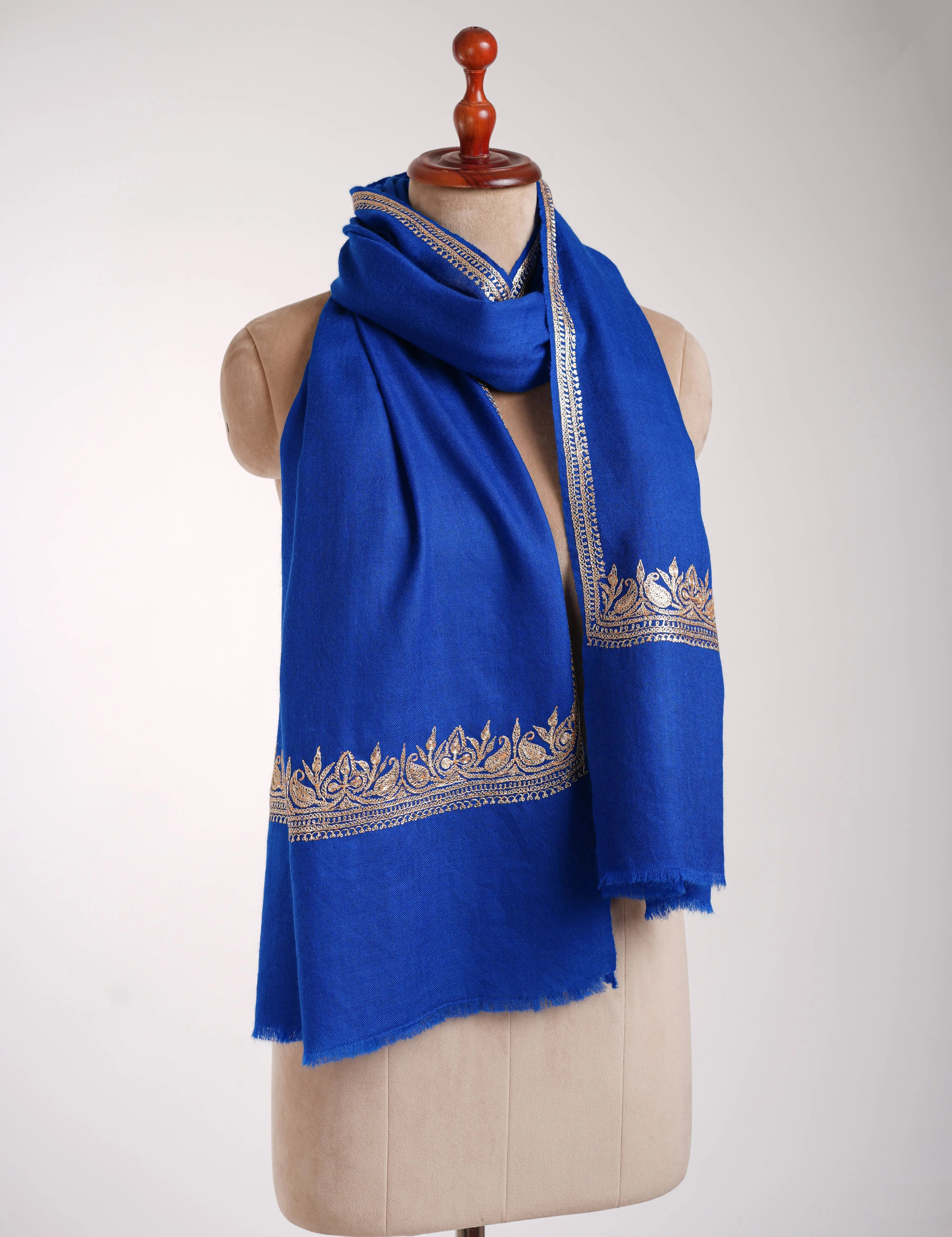 Blue Tilla Embroidered Indian Cashmere Stole Shahkaar