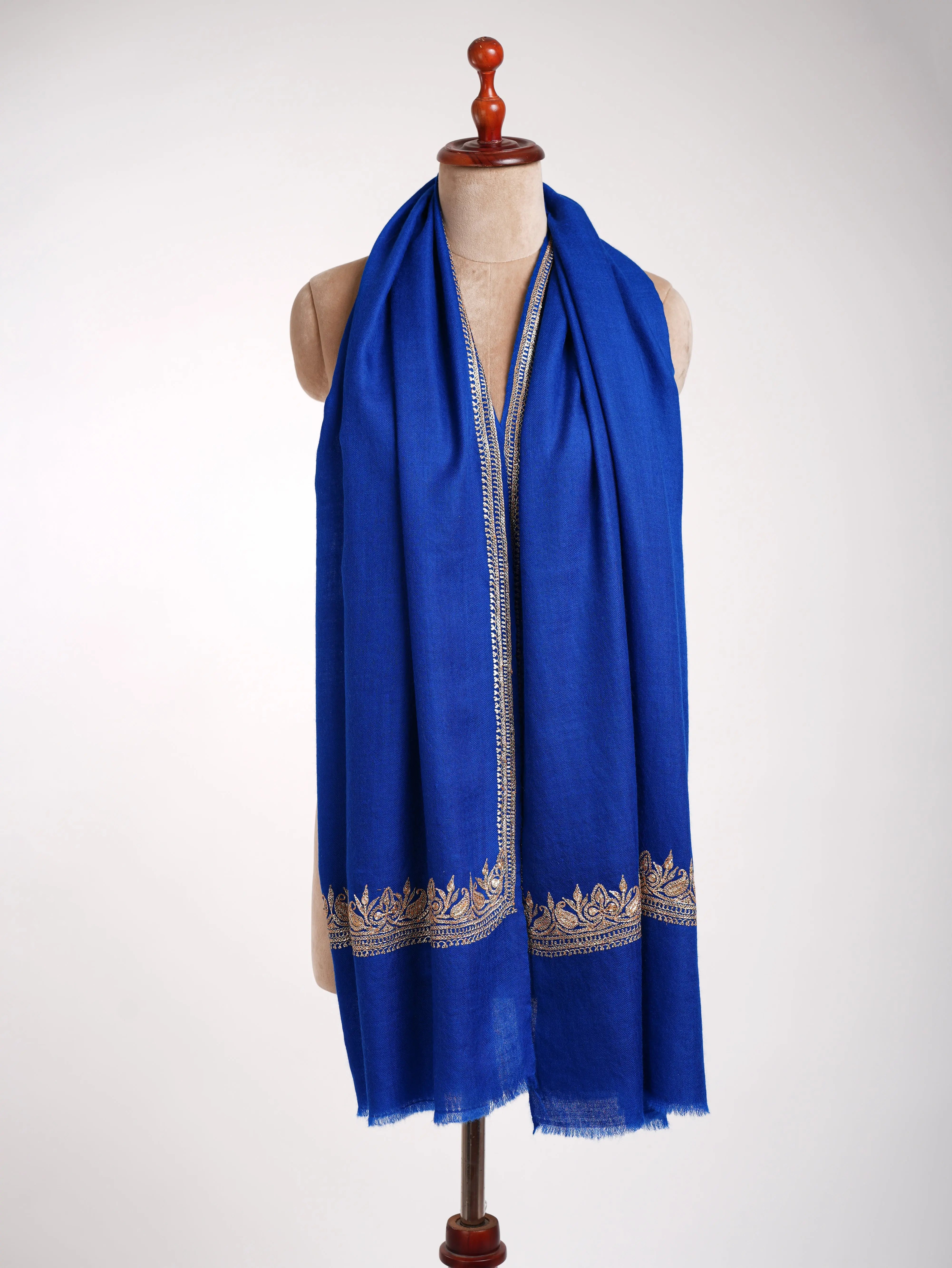 Blue Tilla Embroidered Indian Cashmere Stole Shahkaar