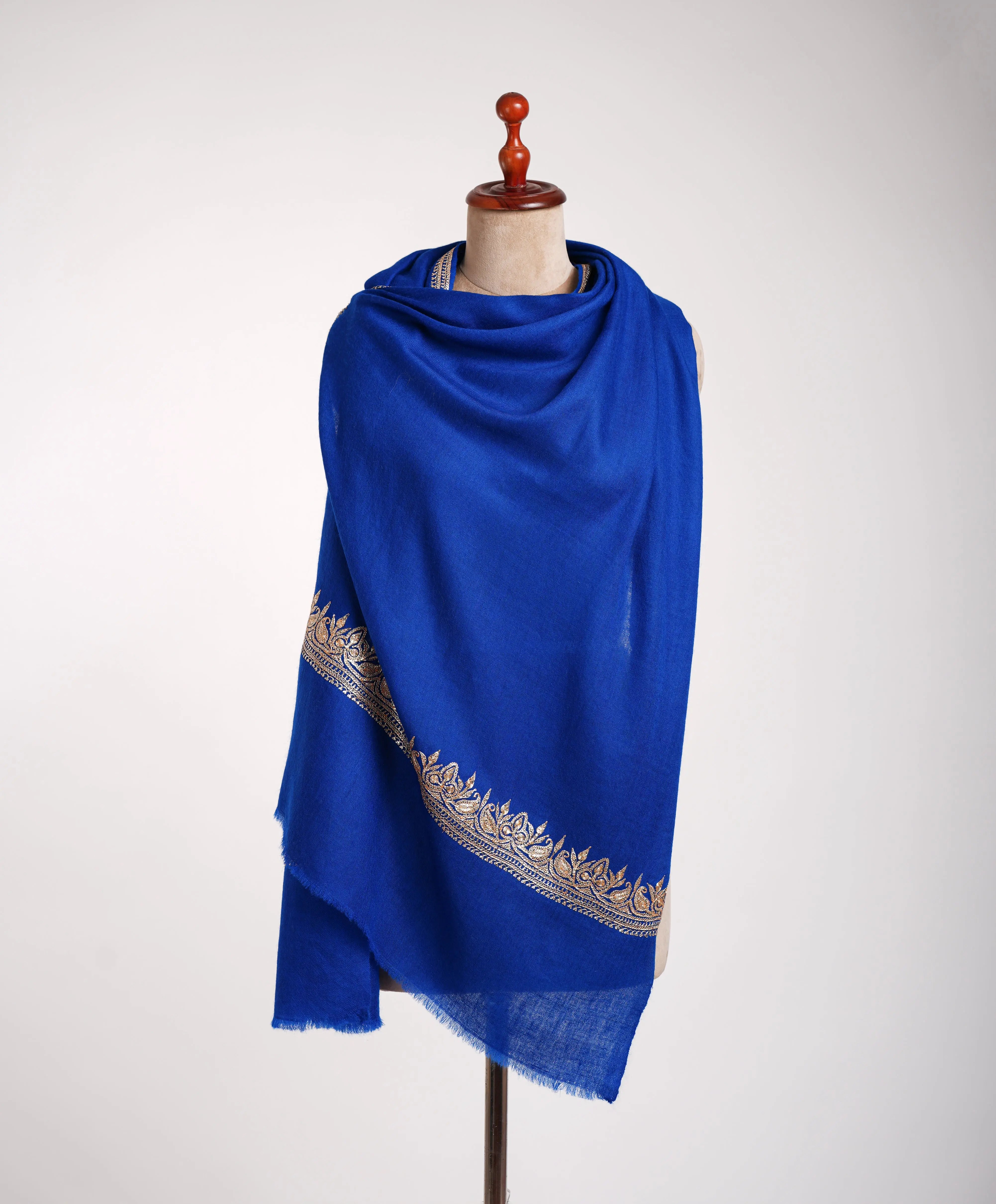 Blue Tilla Embroidered Indian Cashmere Stole Shahkaar