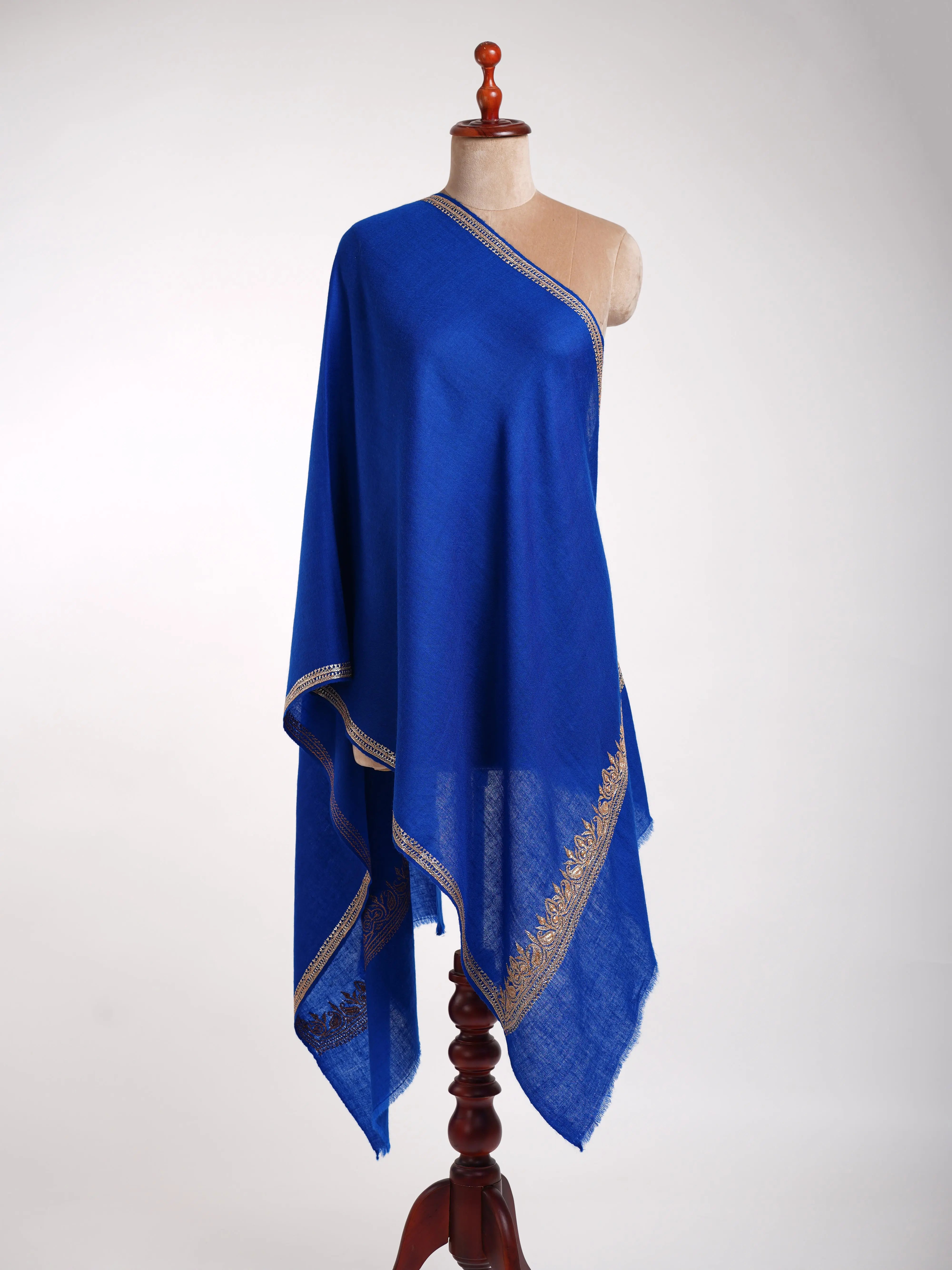 Blue Tilla Embroidered Indian Cashmere Stole Shahkaar