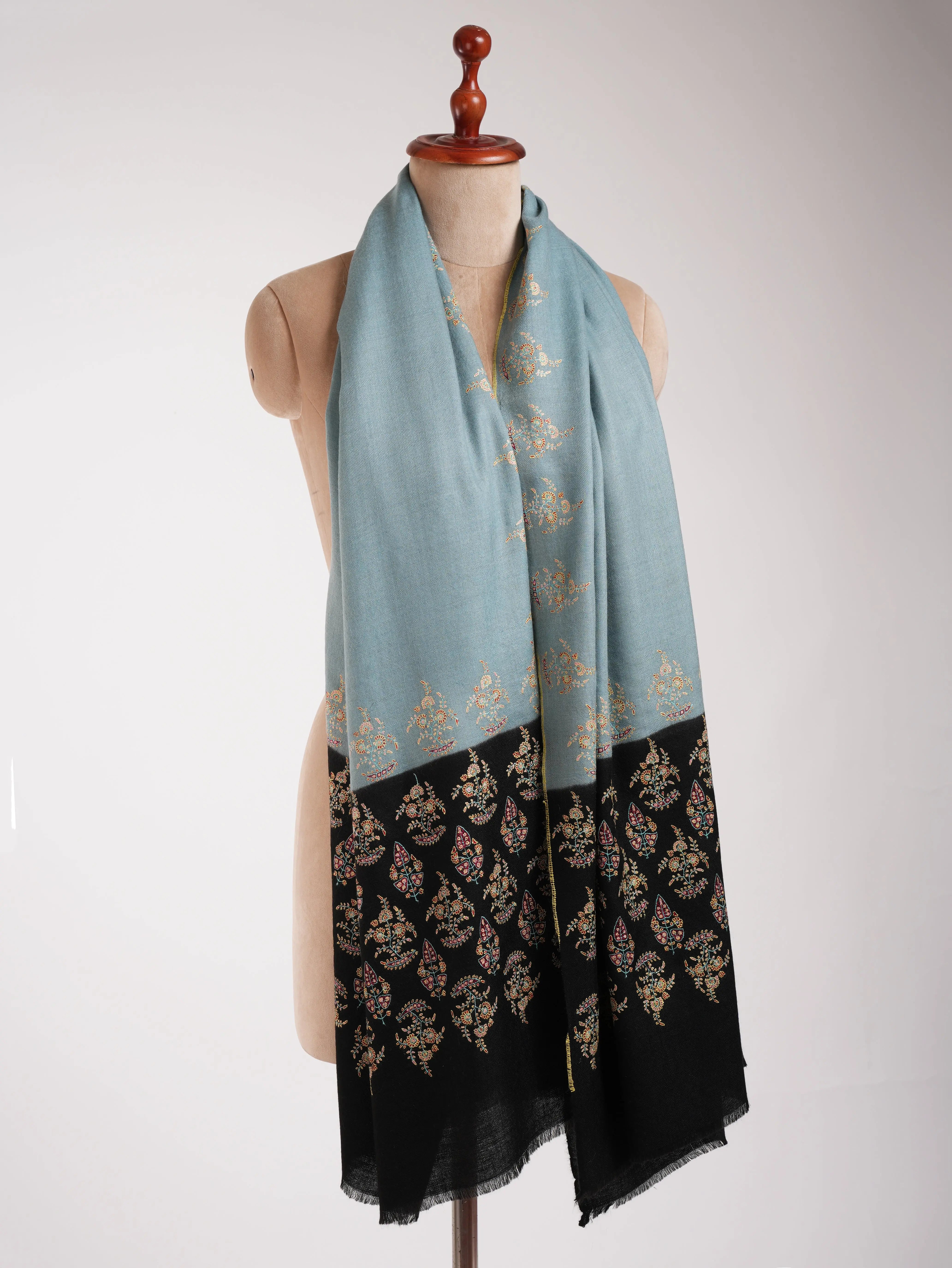 Blue and Black Palla Embroidered Kashmiri Pashmina Shawl Shahkaar