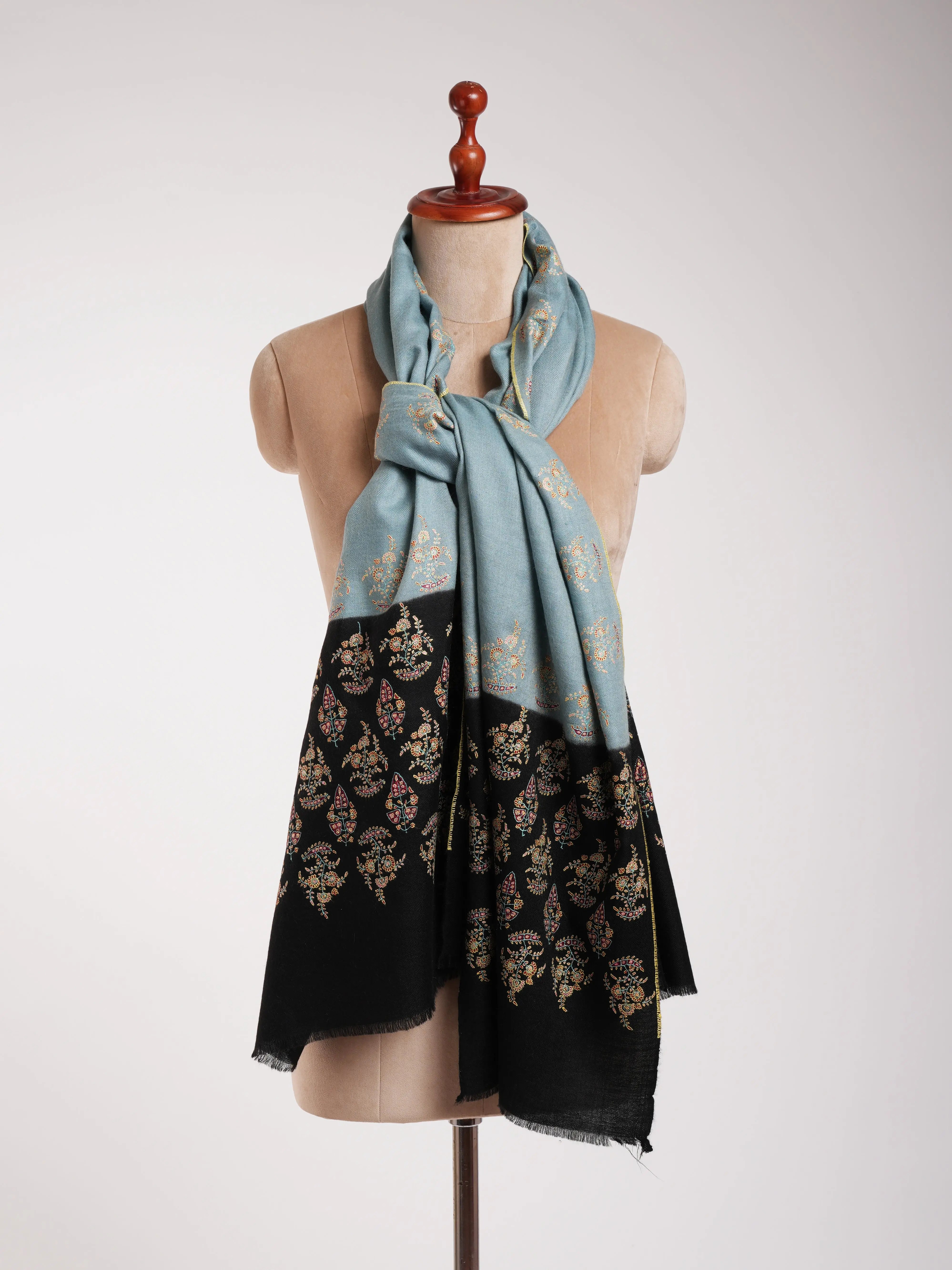 Blue and Black Palla Embroidered Kashmiri Pashmina Shawl Shahkaar