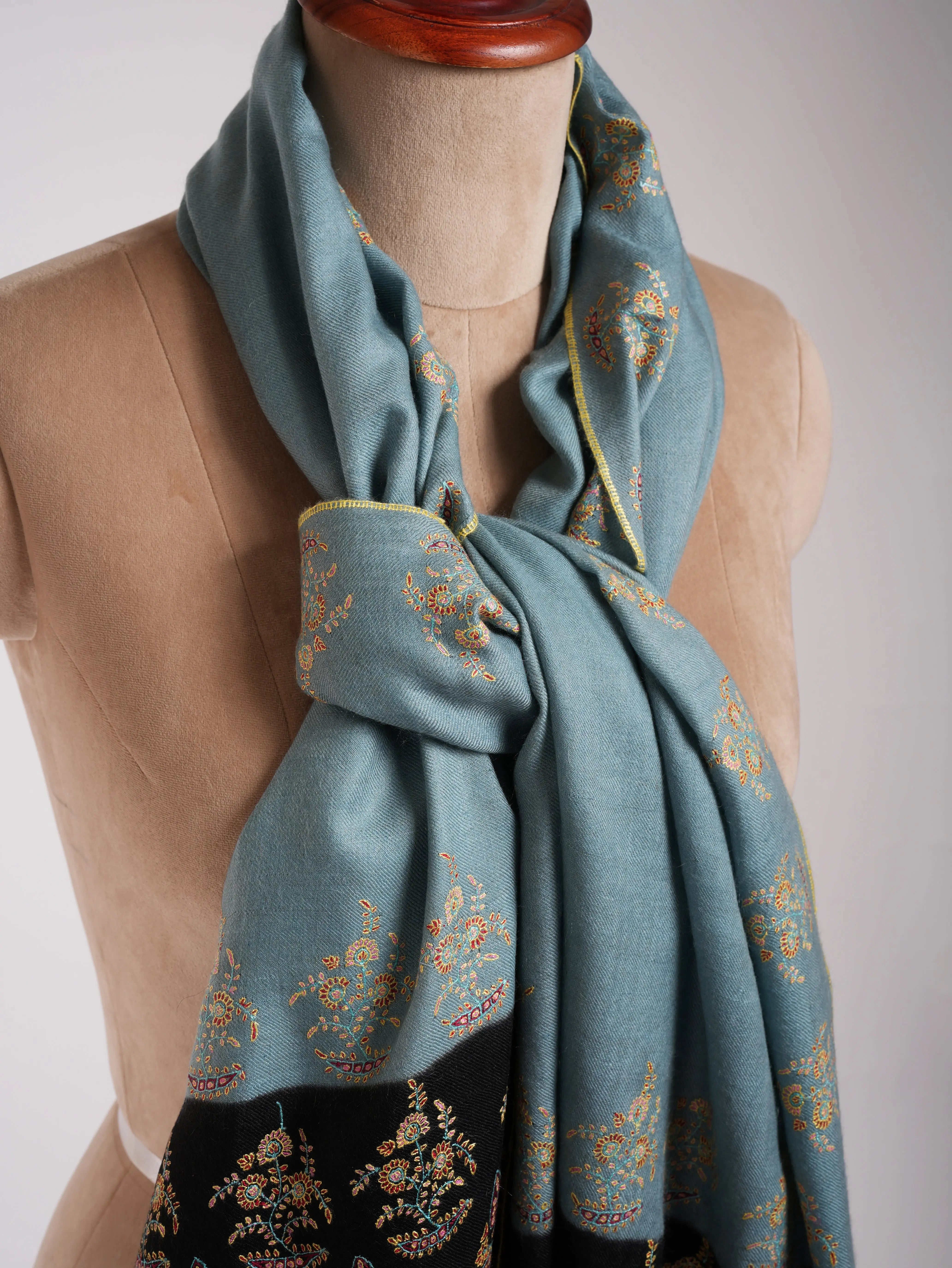 Blue and Black Palla Embroidered Kashmiri Pashmina Shawl Shahkaar