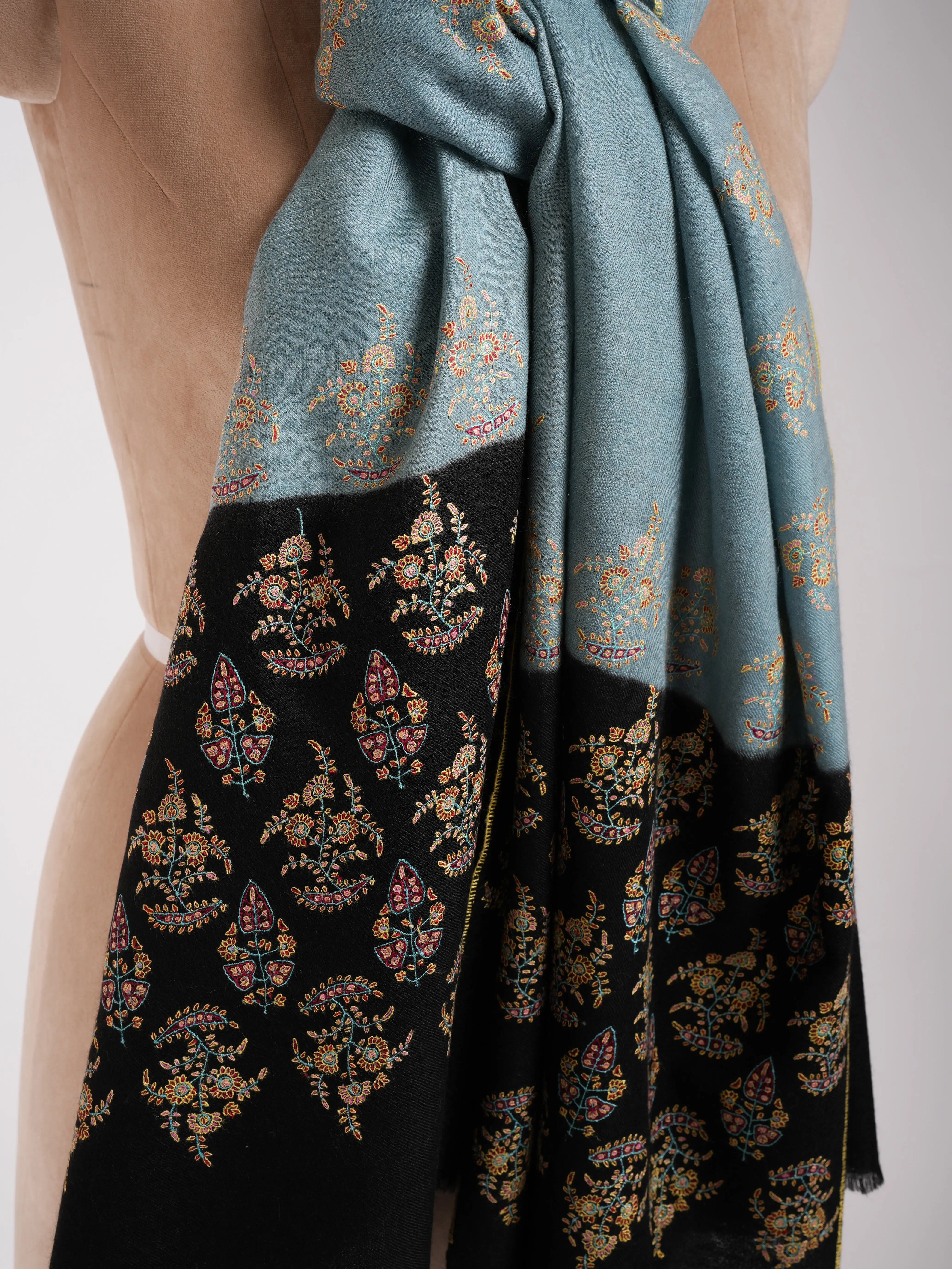 Blue and Black Palla Embroidered Kashmiri Pashmina Shawl Shahkaar