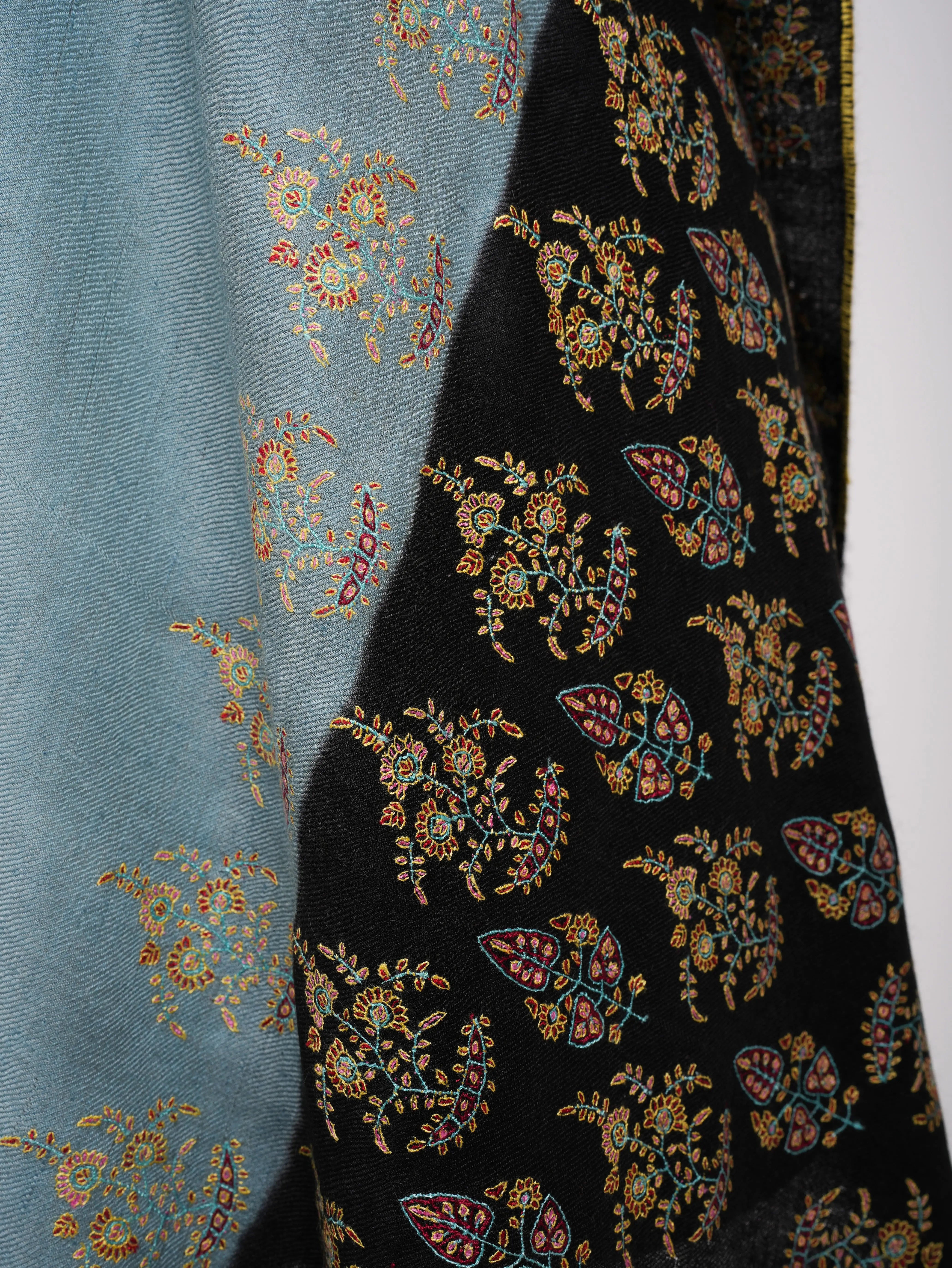 Blue and Black Palla Embroidered Kashmiri Pashmina Shawl Shahkaar
