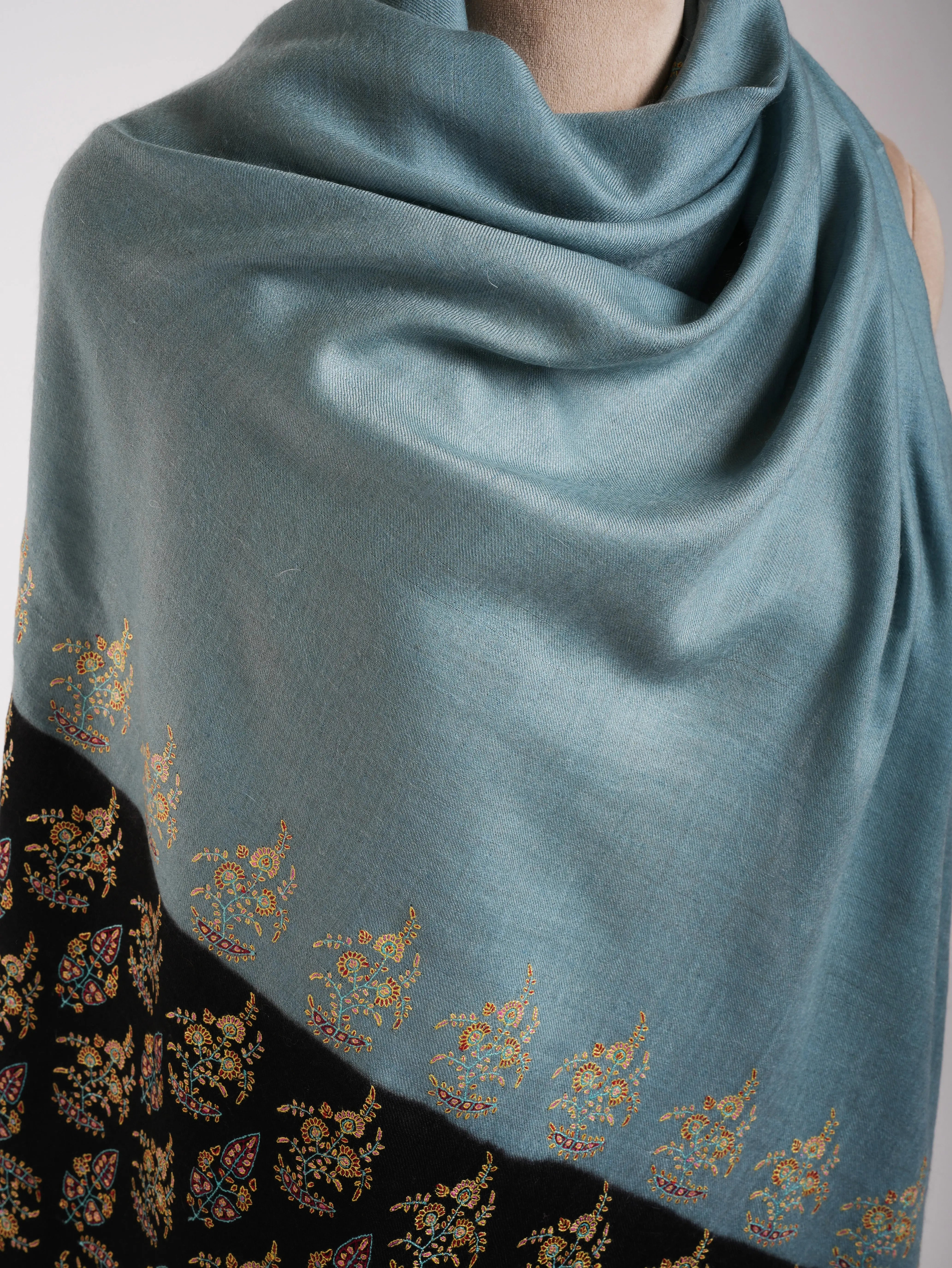 Blue and Black Palla Embroidered Kashmiri Pashmina Shawl Shahkaar