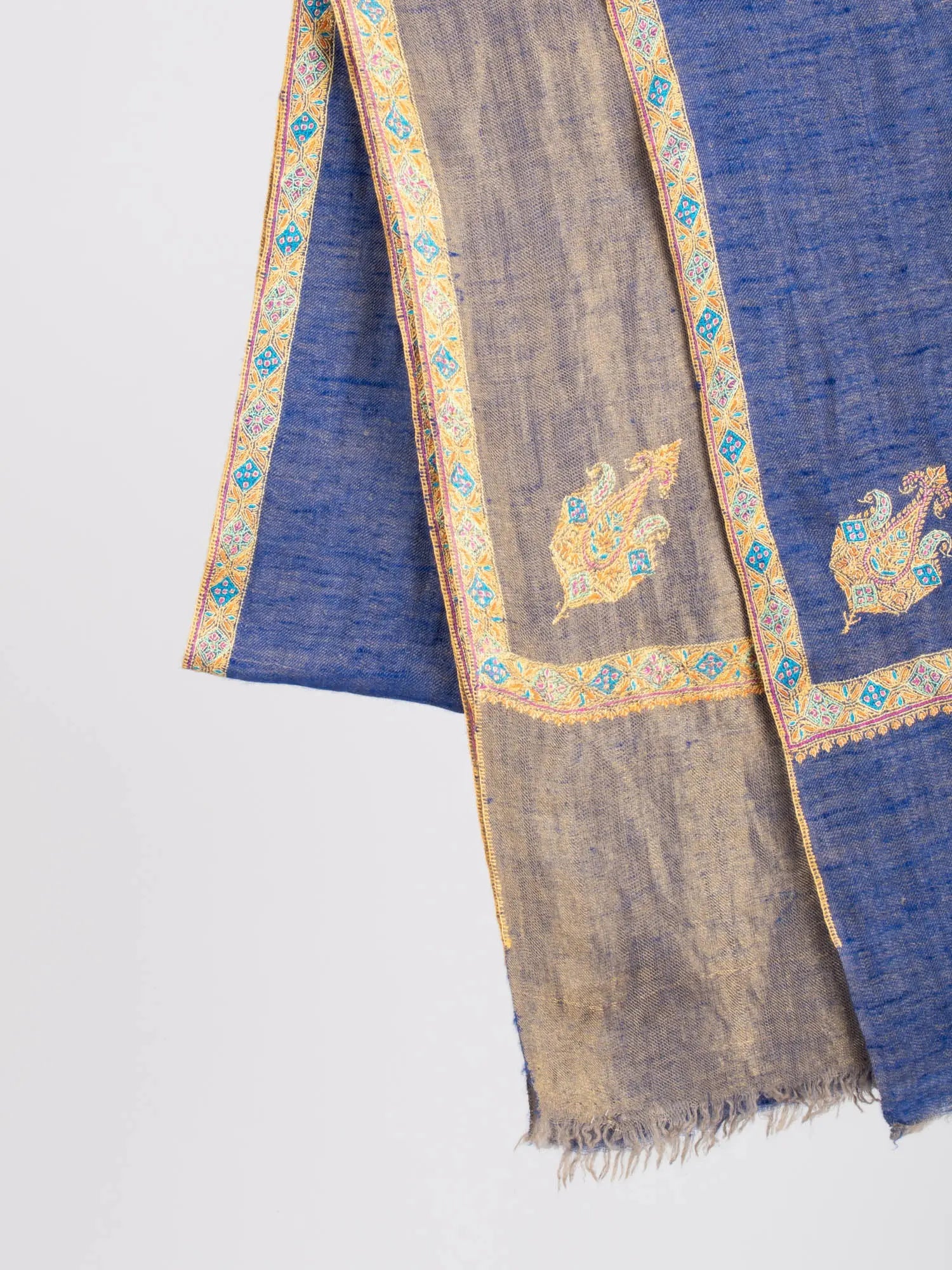 Blue and Gold Reversible Fashion Pashmina Shawl - POWELL Shahkaar