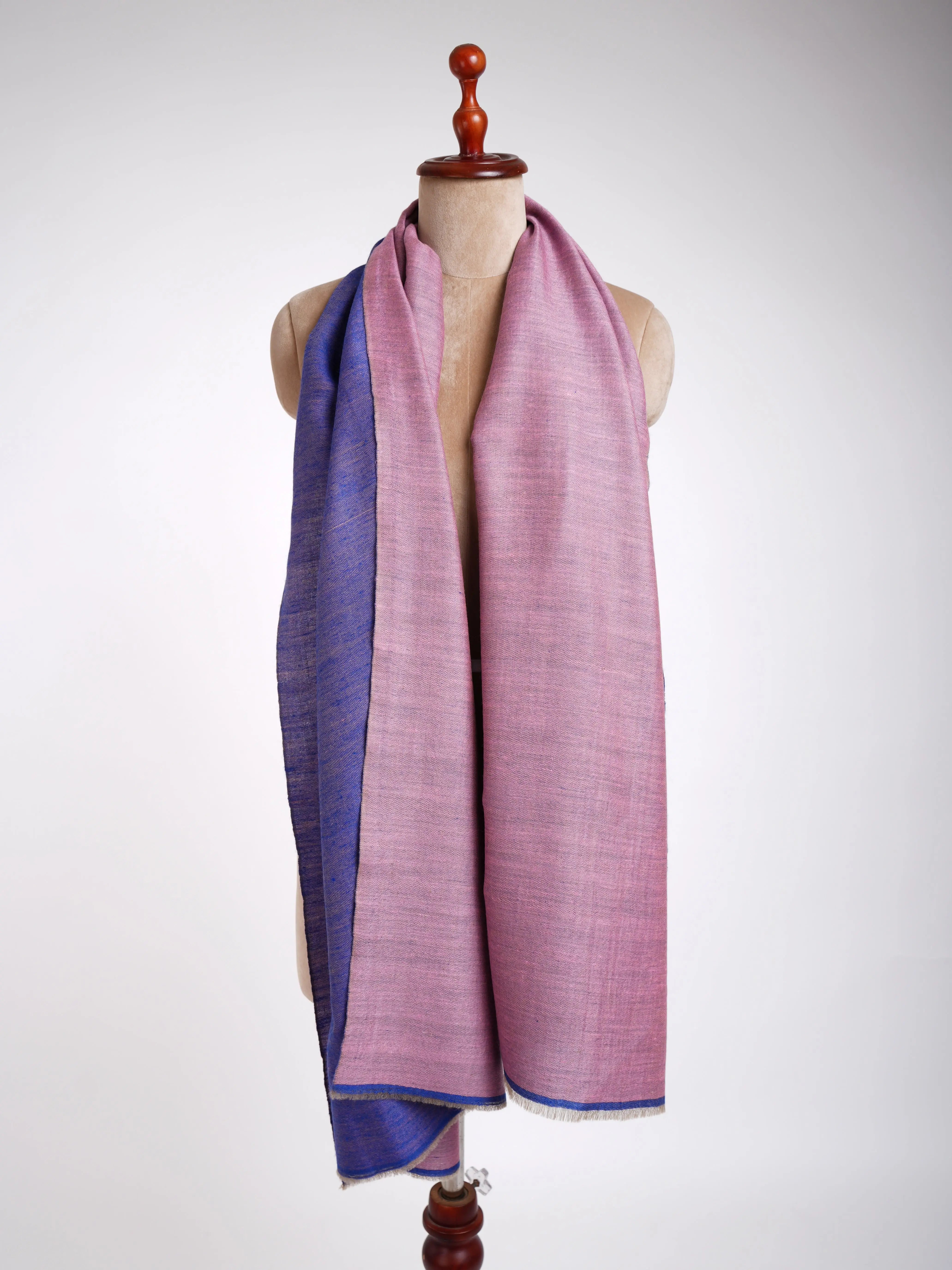 Blue and Pink Dorukha Cashmere Scarf Shahkaar