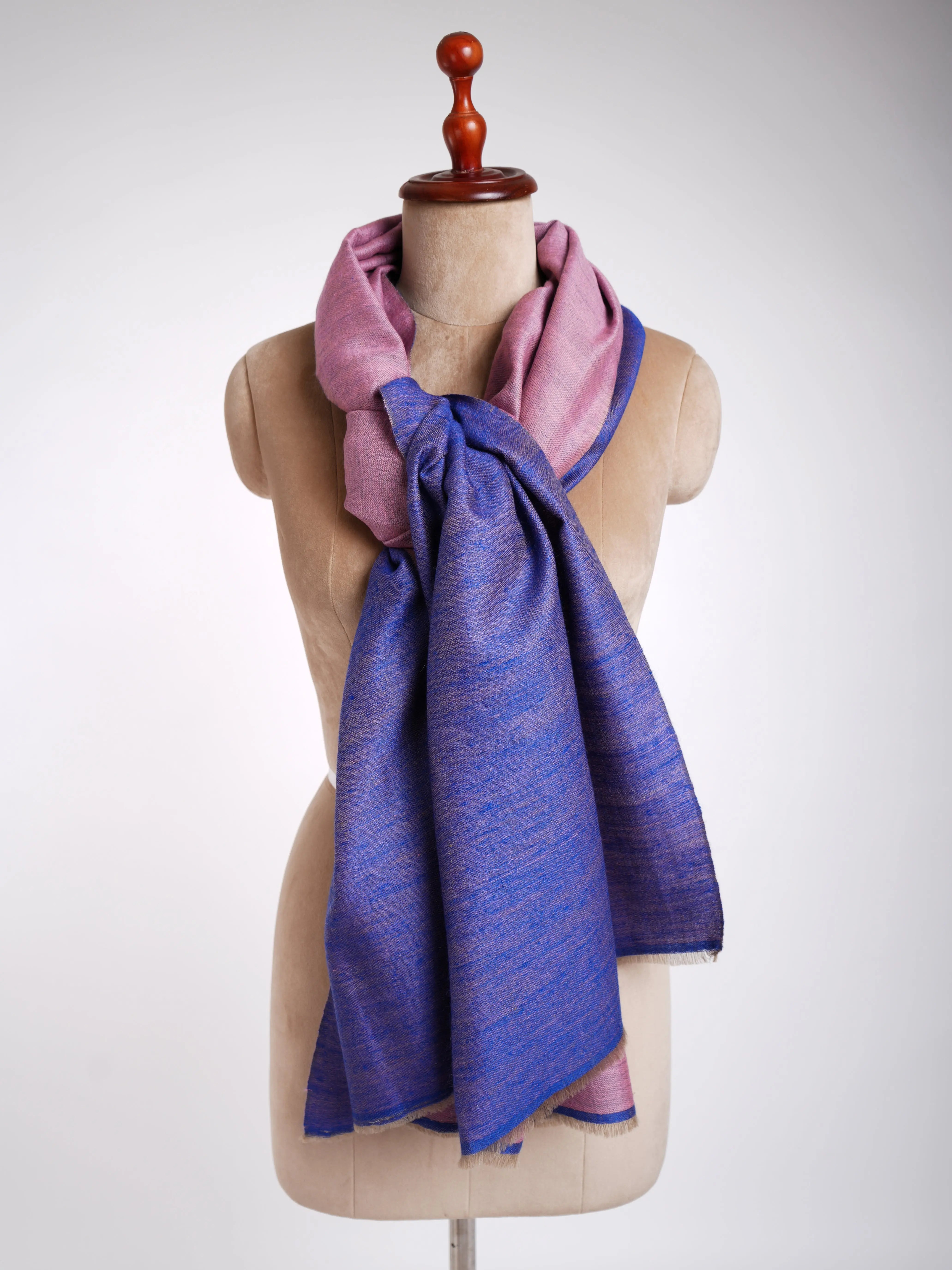 Blue and Pink Dorukha Cashmere Scarf Shahkaar