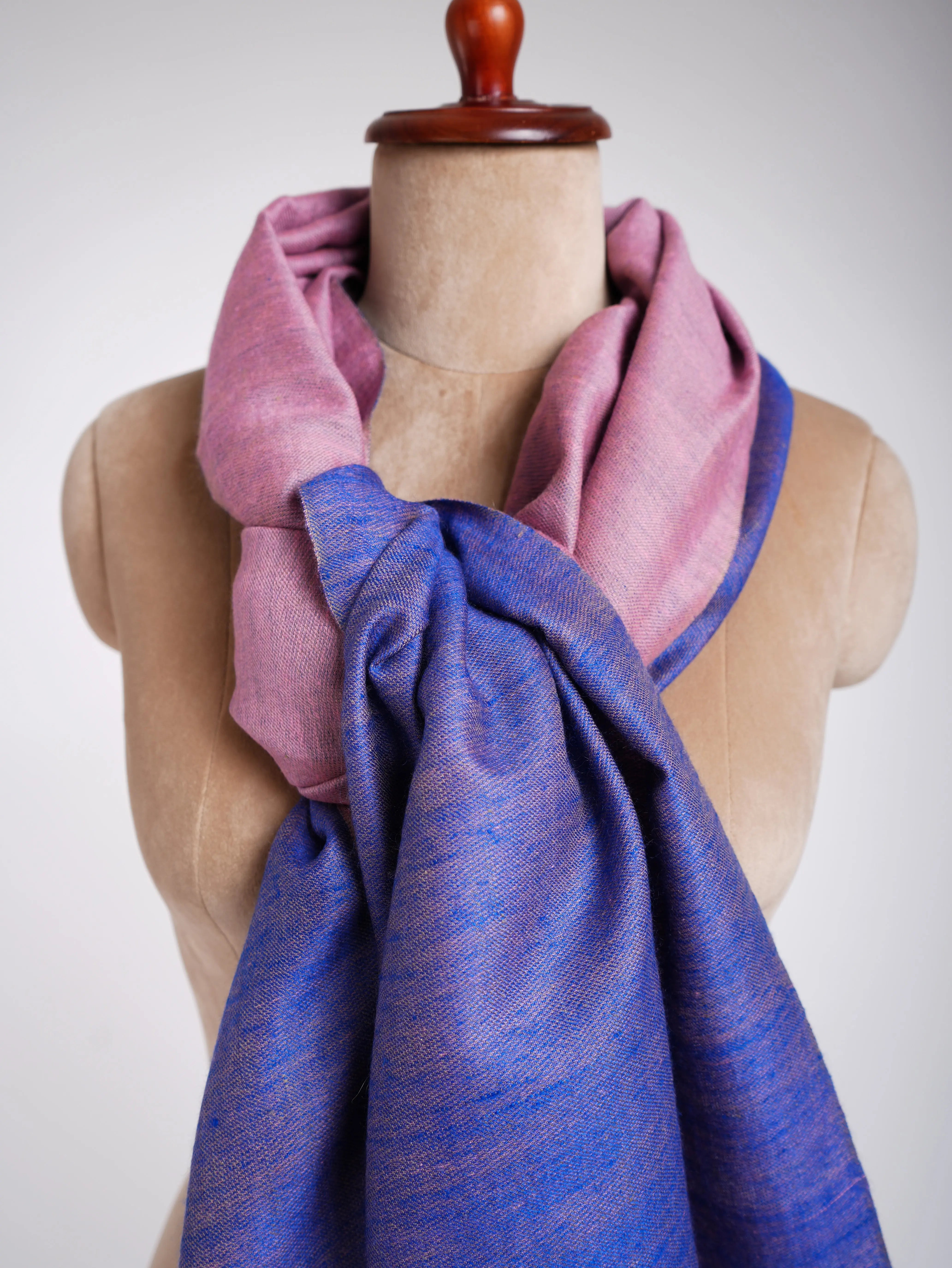 Blue and Pink Dorukha Cashmere Scarf Shahkaar