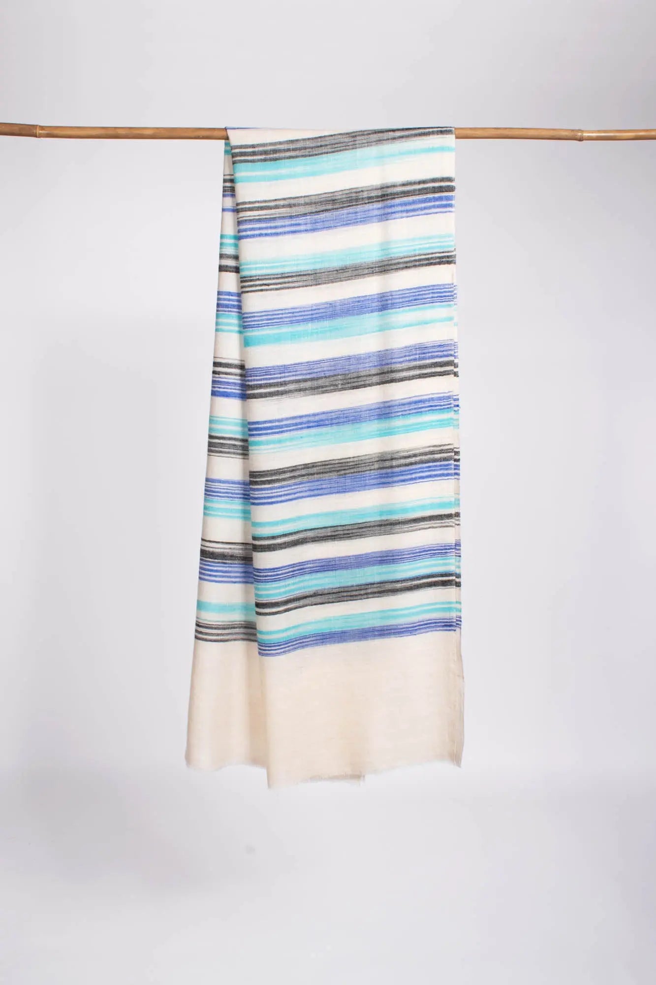 Boho Chic Handloomed Blue White Cashmere Pashmina Scarf - CORFE Shahkaar