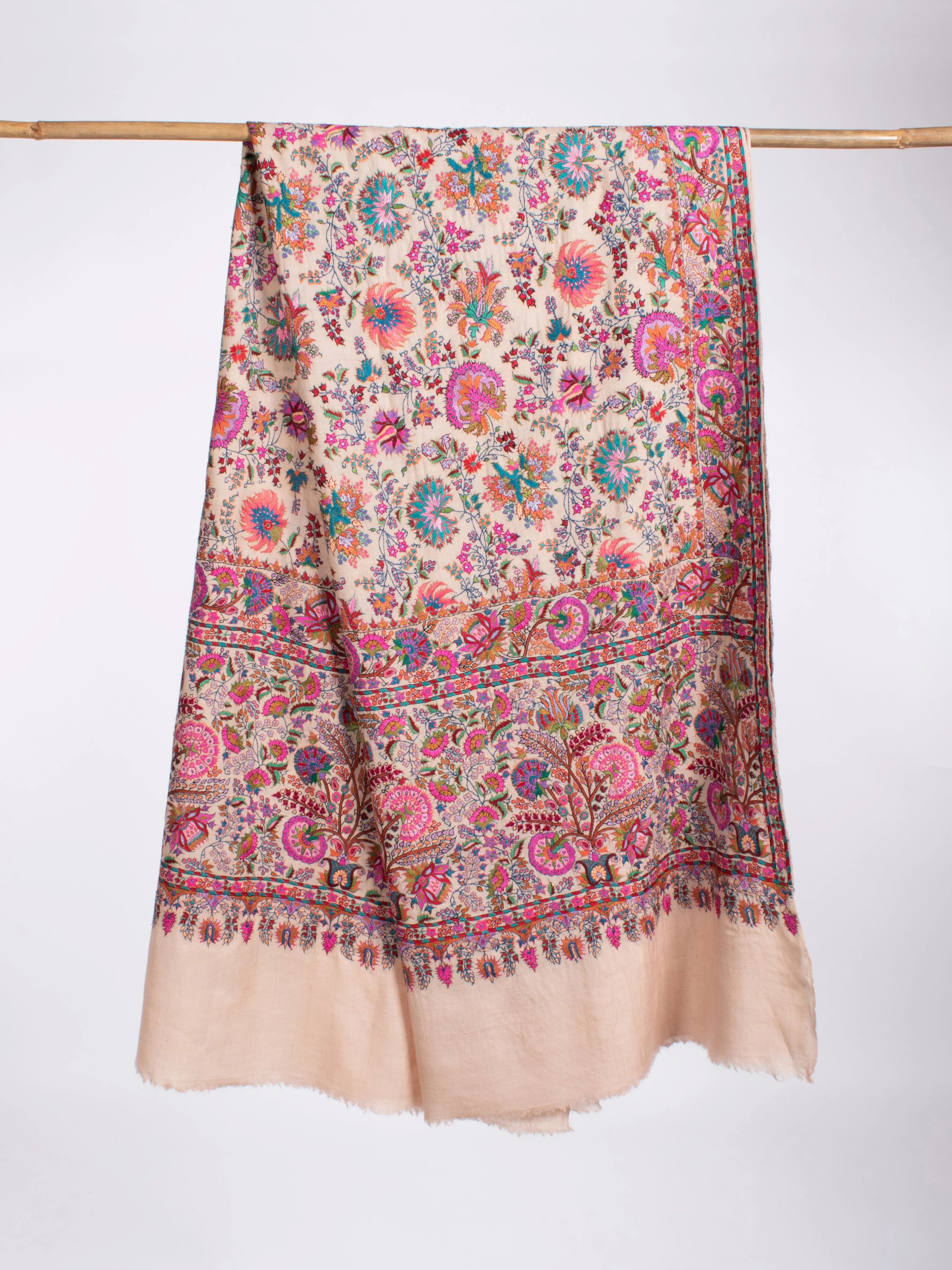 Bold Floral Mughal Motif Jamavar Pashmina Shawl Baby Pink Shahkaar