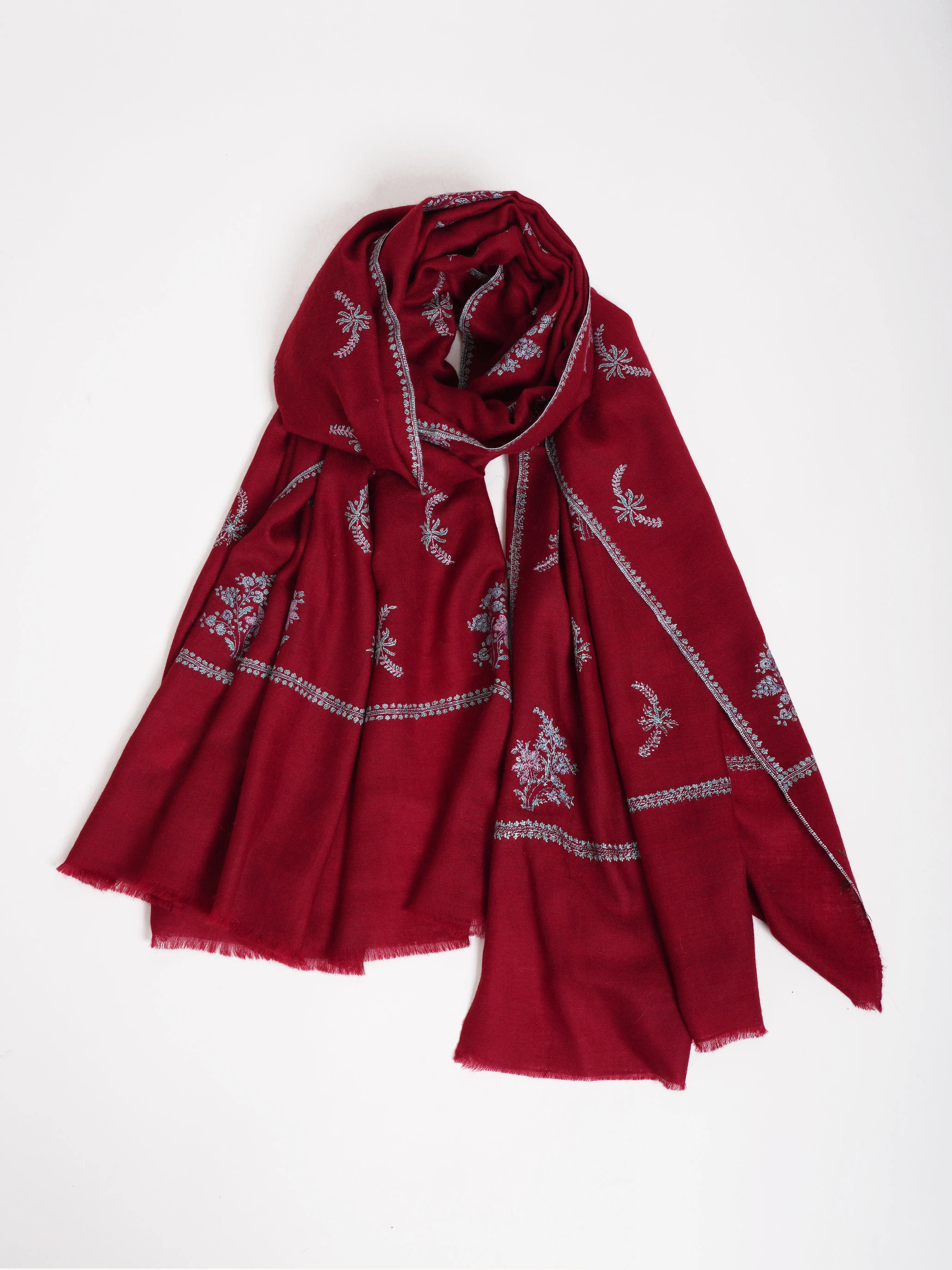 Booti Sozni Embroidered Red Kashmiri Pashmina Shawl Shahkaar