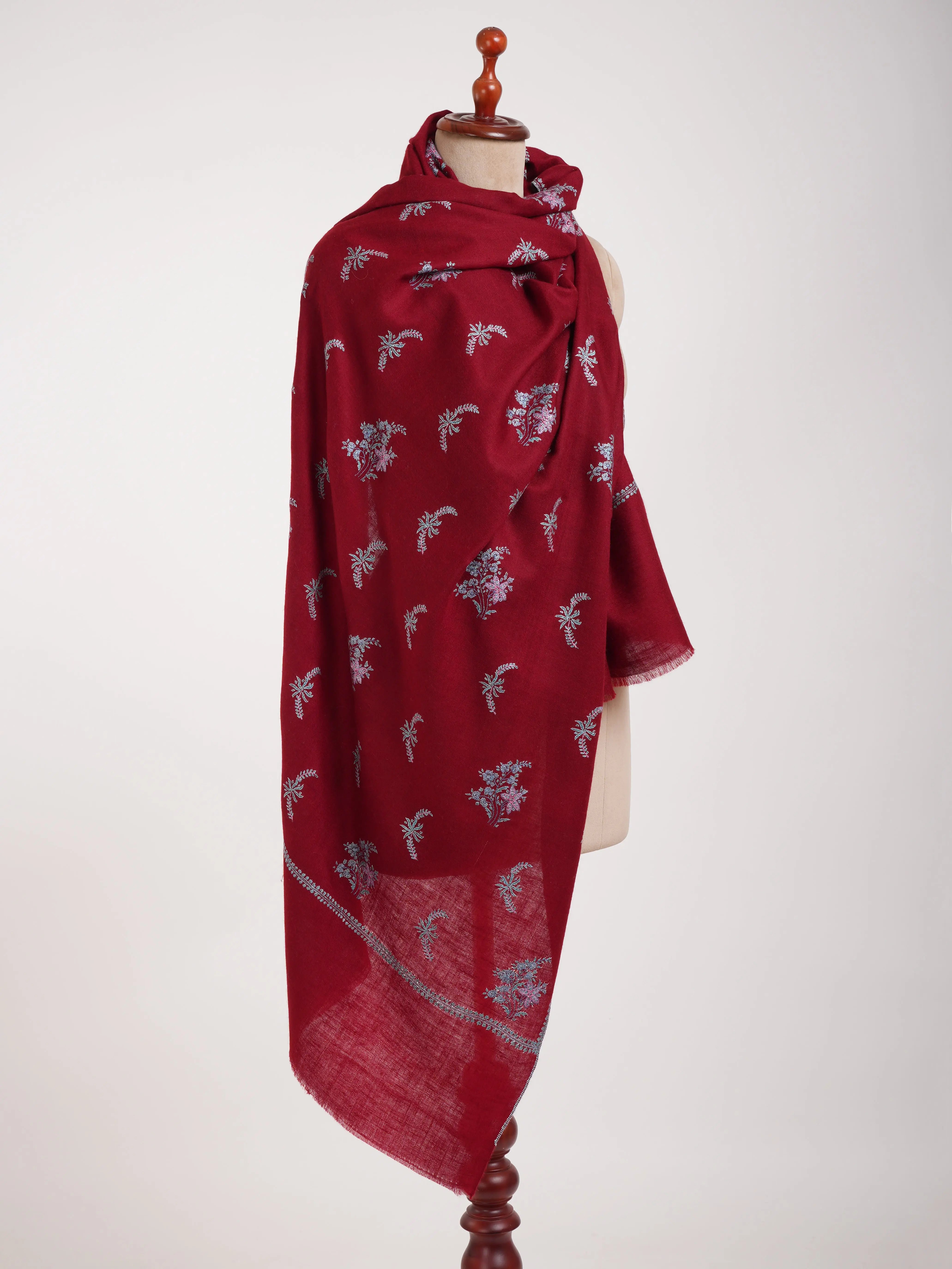 Booti Sozni Embroidered Red Kashmiri Pashmina Shawl Shahkaar