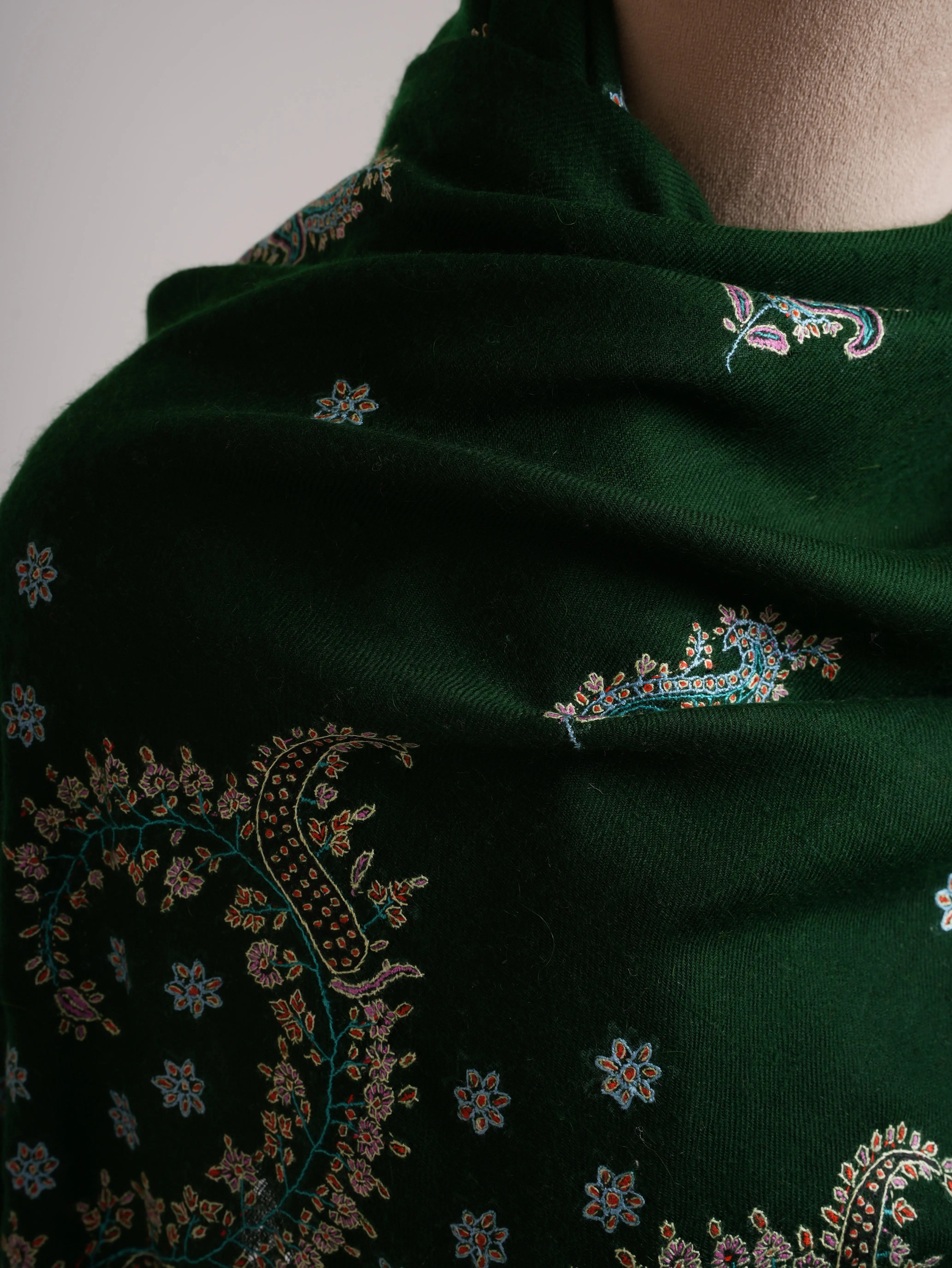 Bottle Green Soft Premium Pashmina Shawl Shahkaar
