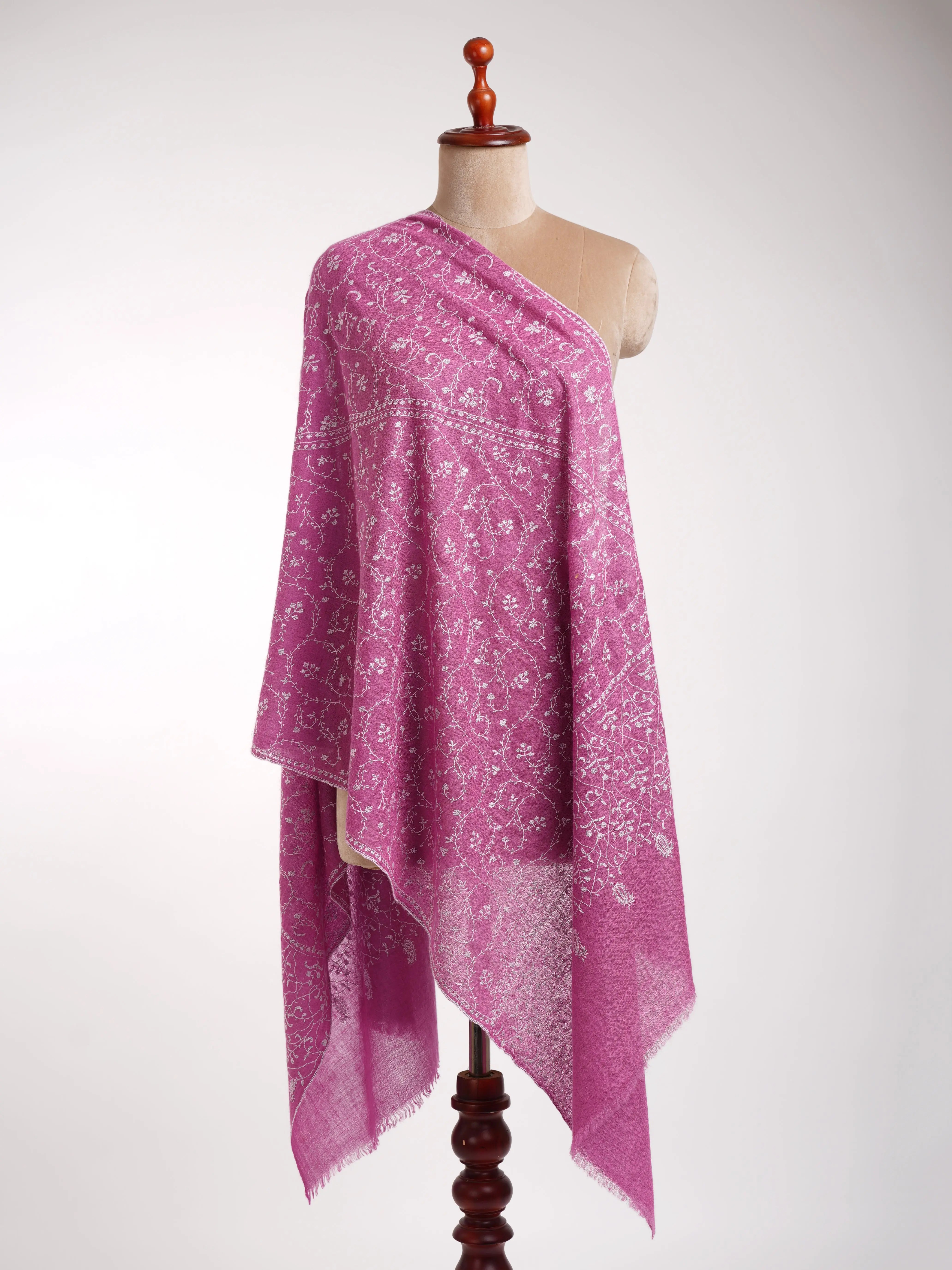 Bubblegum Pink Sozni Embroidered Cashmere Wrap Shahkaar