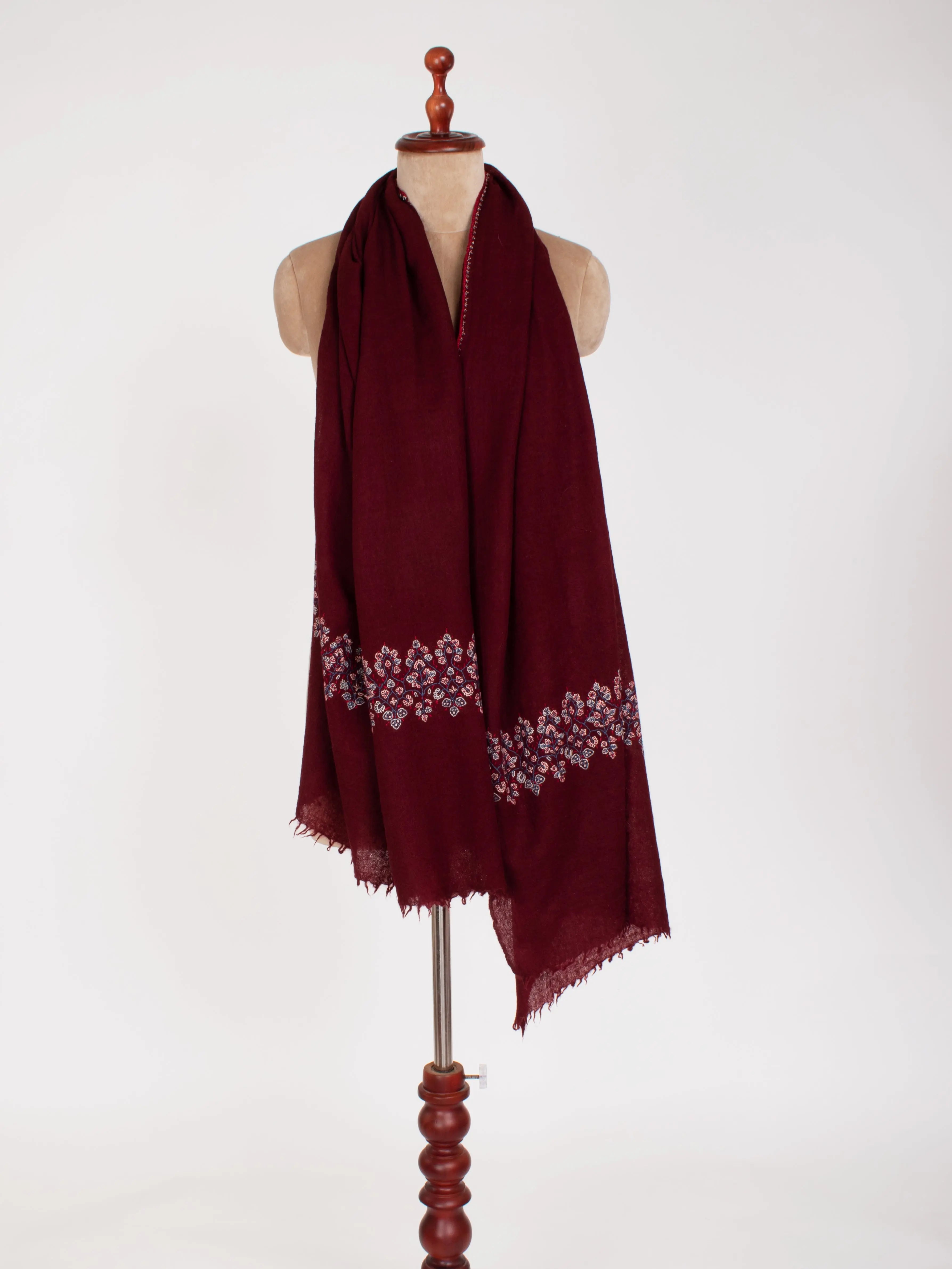 Burgundy Hand Embroidered Pure Wool Gift Shawl Shahkaar