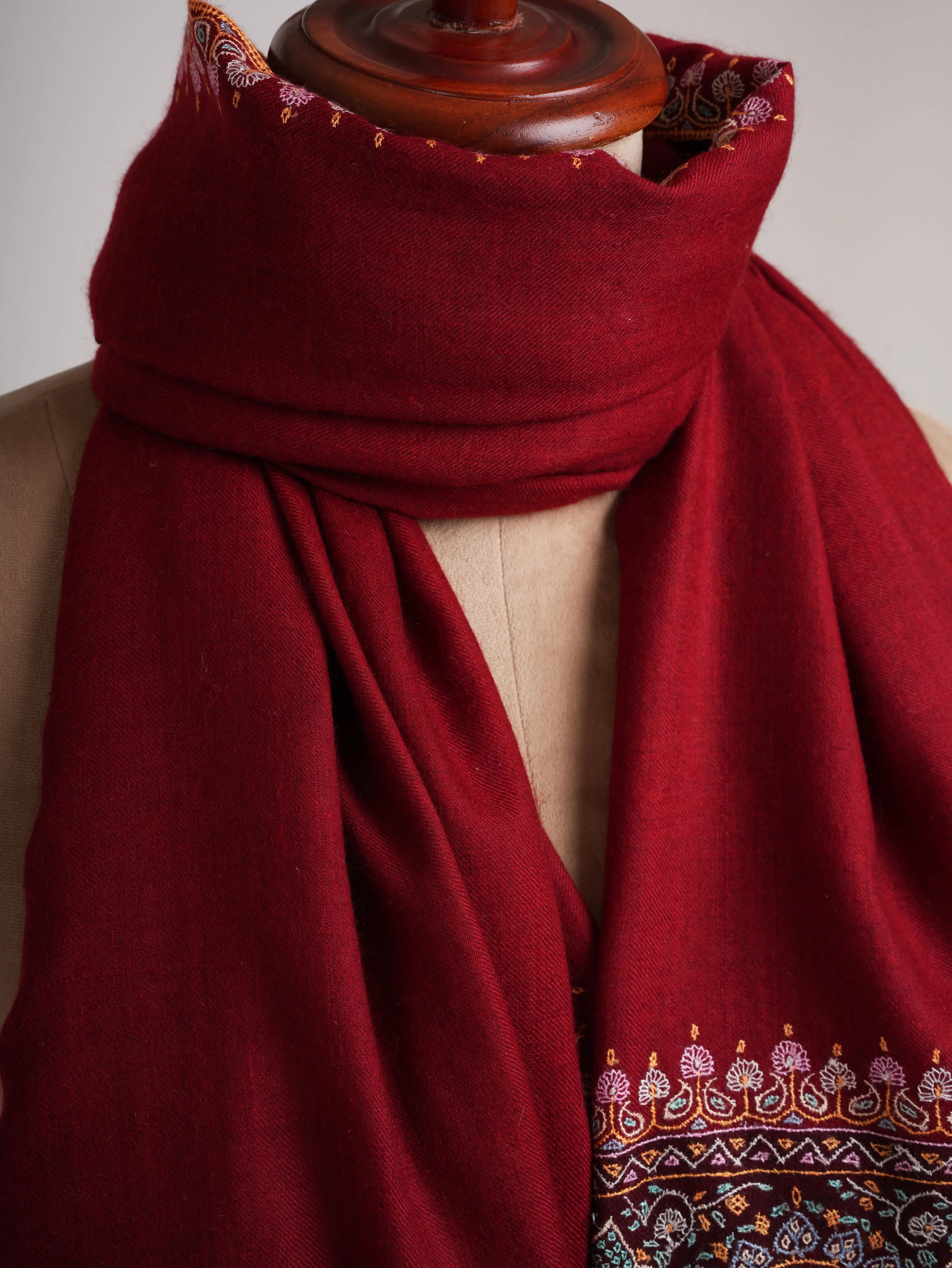 Burgundy Pashmina Shawl with Contrasting Palla Shahkaar