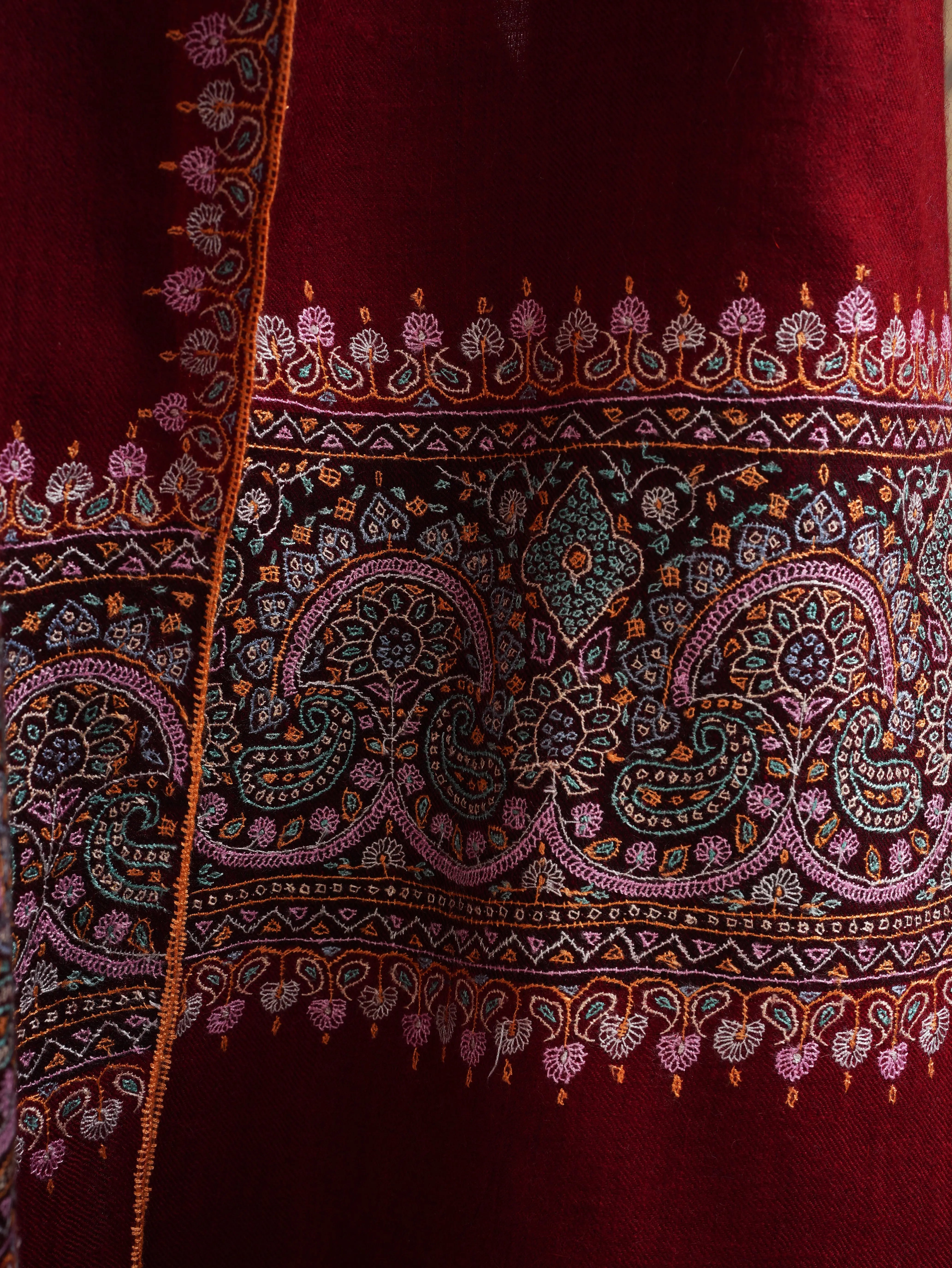 Burgundy Pashmina Shawl with Contrasting Palla Shahkaar