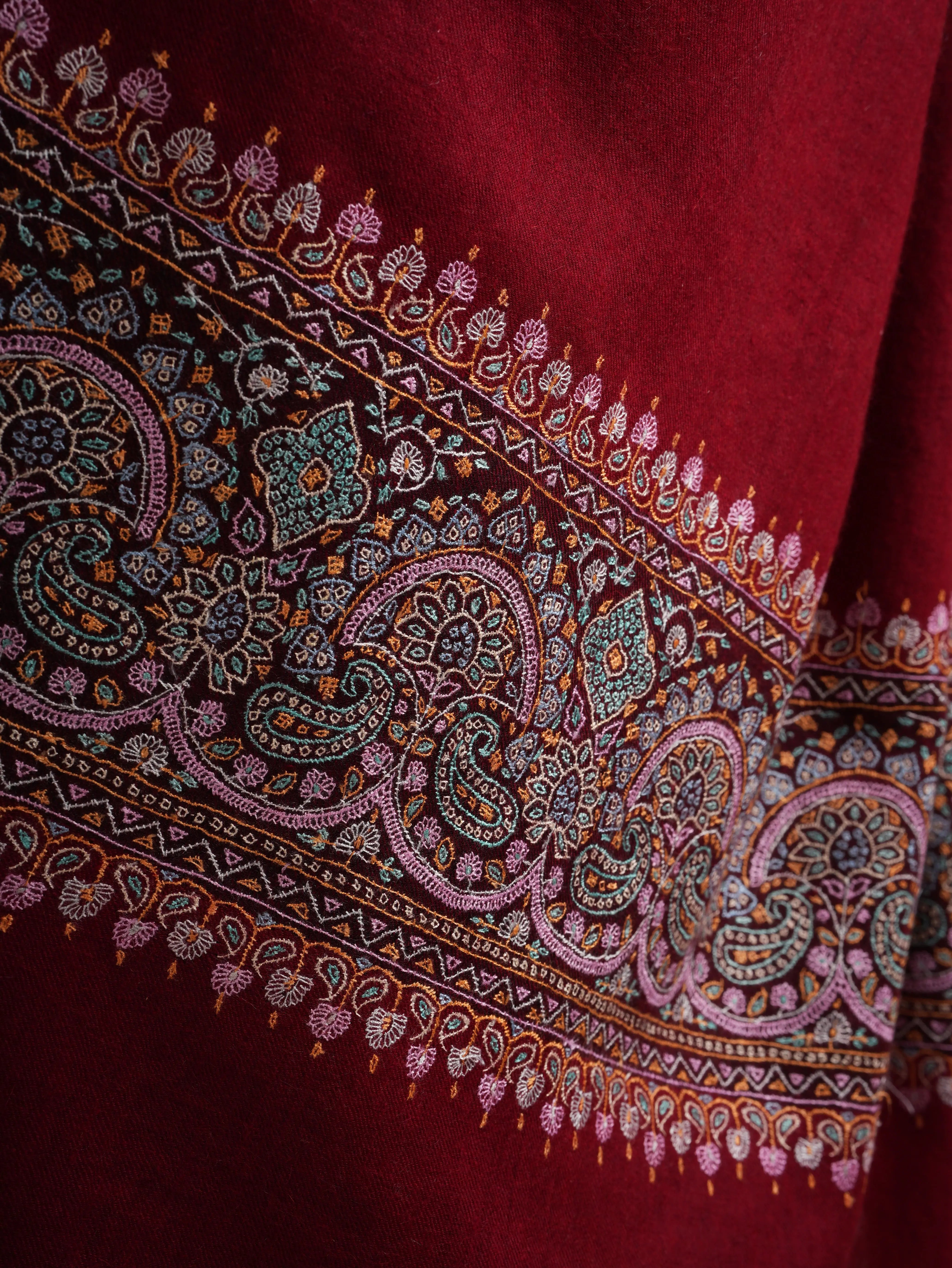 Burgundy Pashmina Shawl with Contrasting Palla Shahkaar