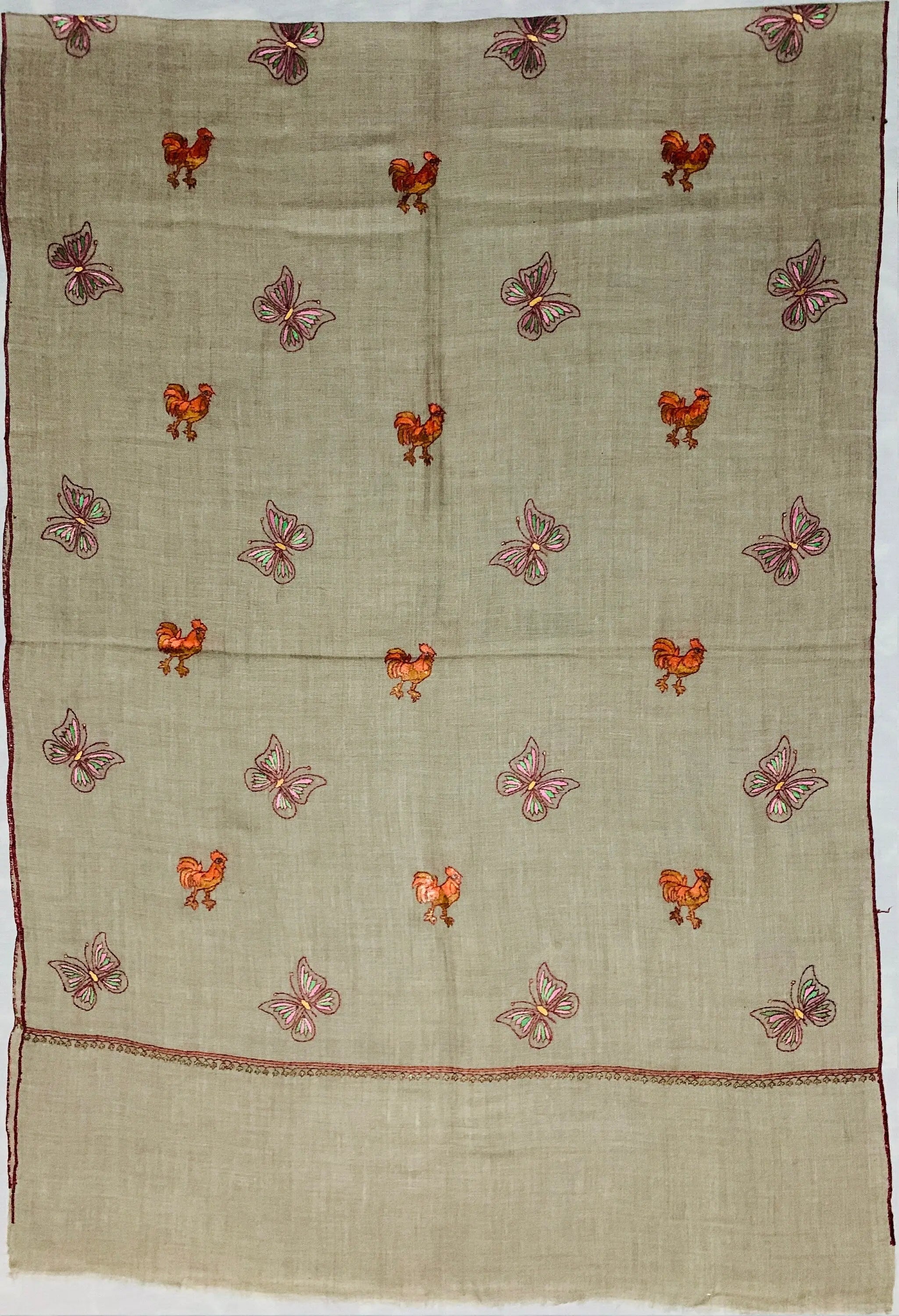 Butterfly Embroidery Pure Pashmina Scarf Shahkaar