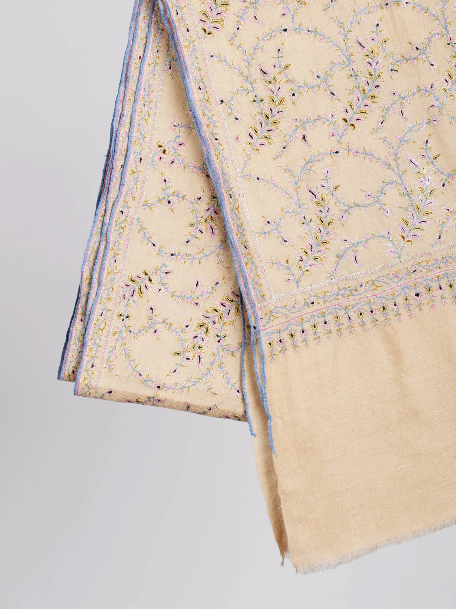 Buttermilk Floral Pashmina Wrap - SHAM Shahkaar