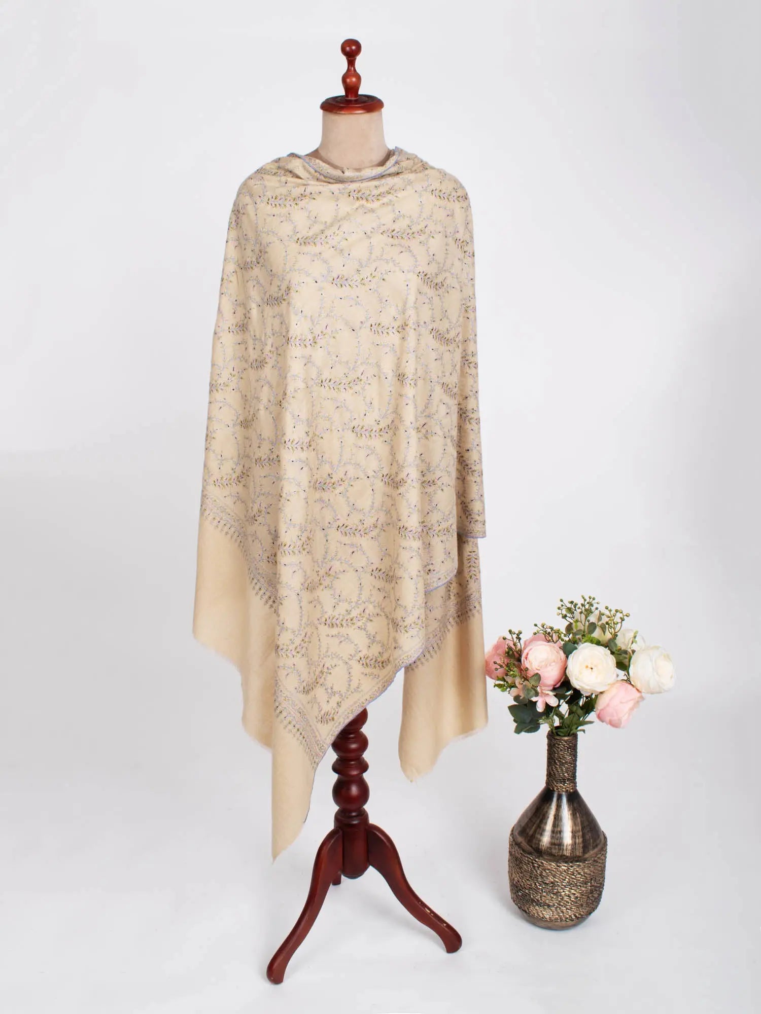 Buttermilk Floral Pashmina Wrap - SHAM Shahkaar