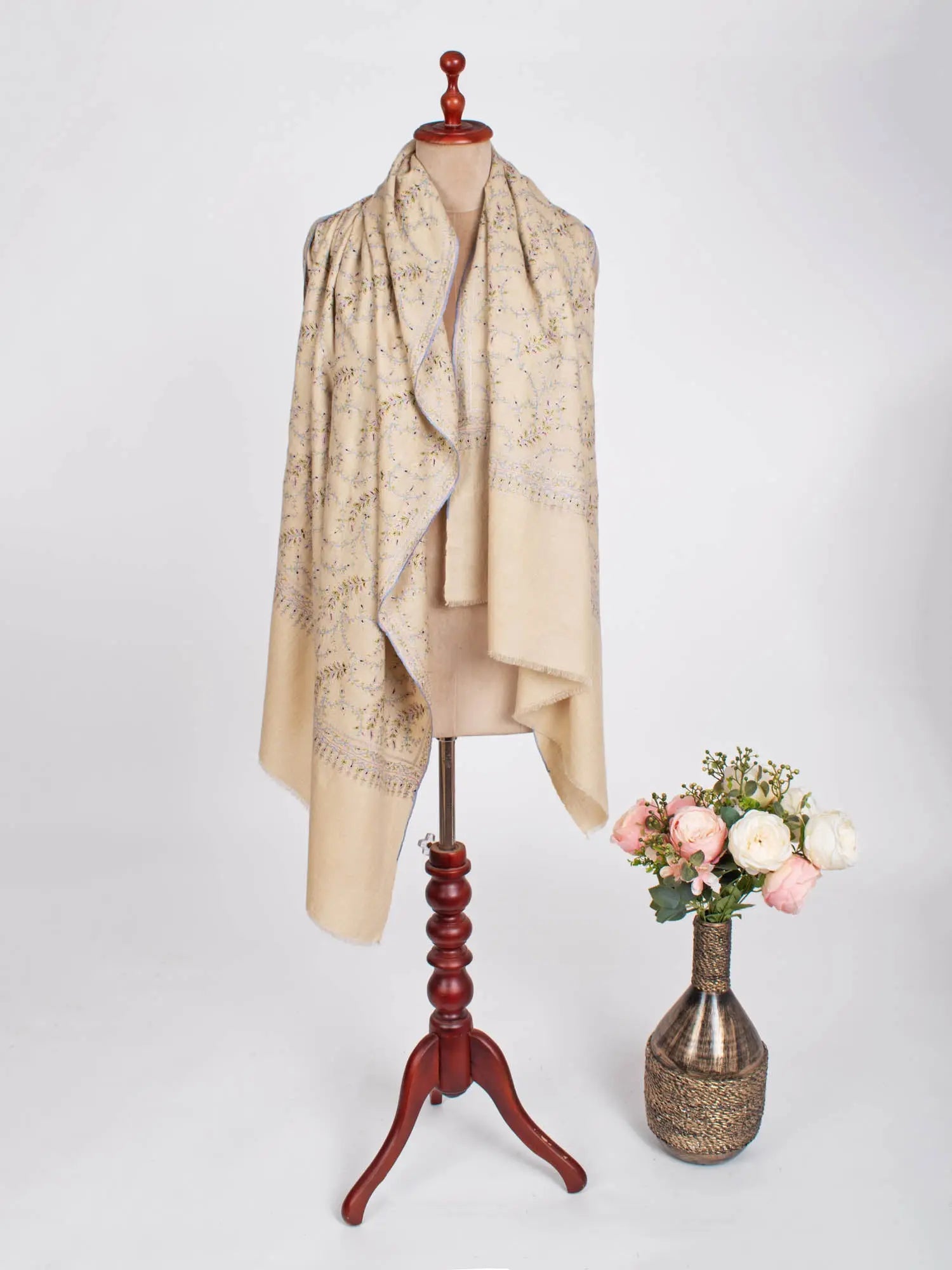 Buttermilk Floral Pashmina Wrap - SHAM Shahkaar