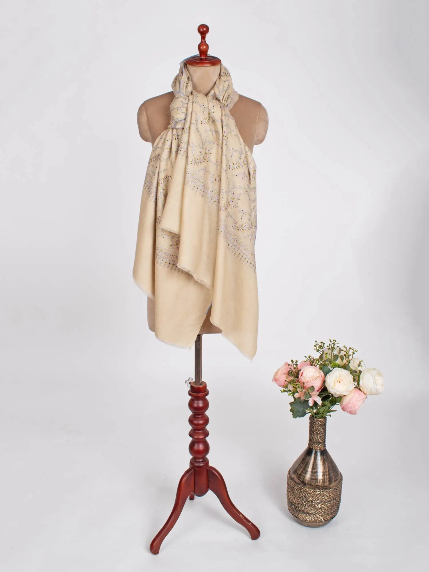 Buttermilk Floral Pashmina Wrap - SHAM Shahkaar