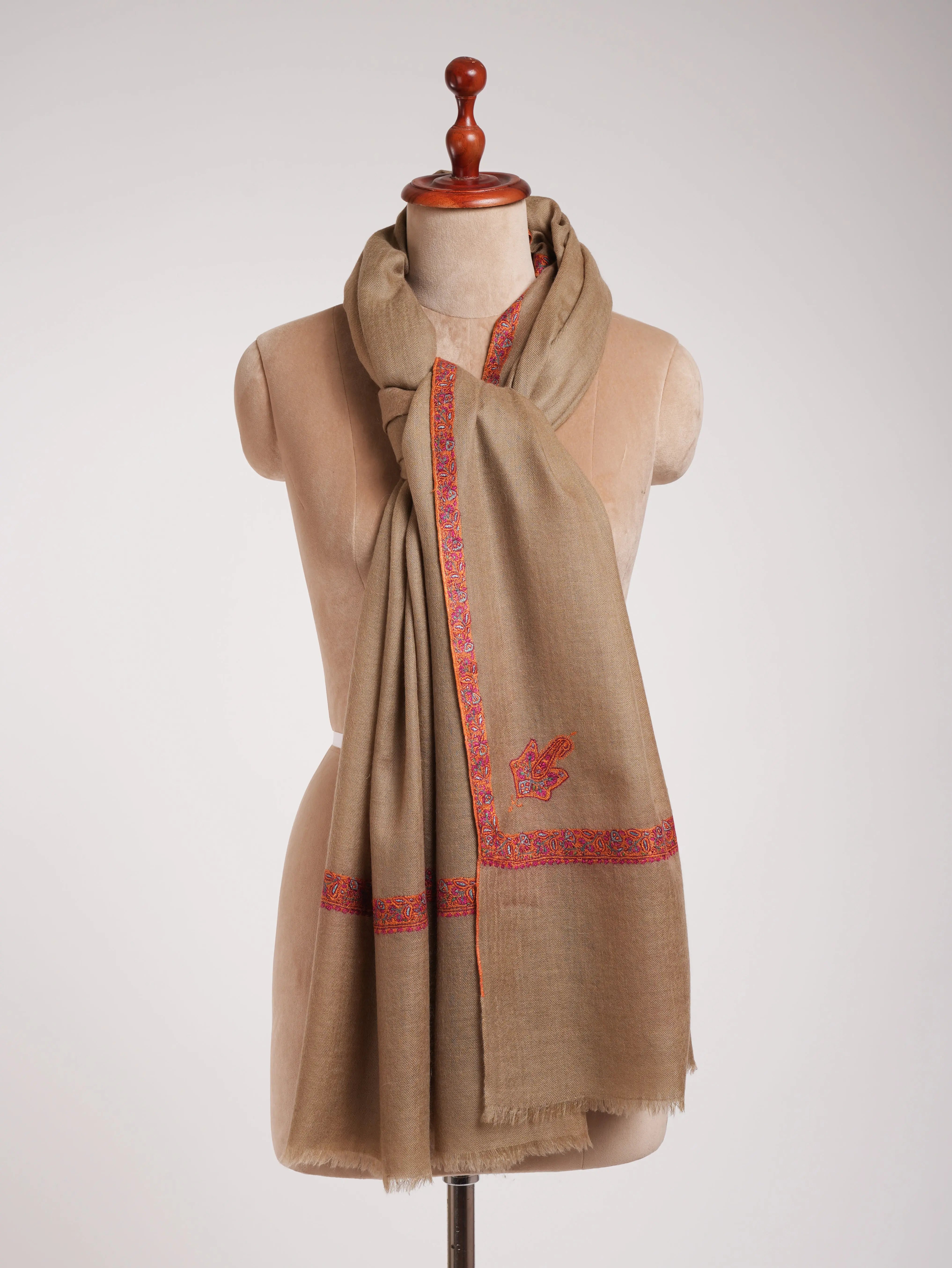 Butterum Color Hashia Pure Pashmina Embroidered Shawl Shahkaar