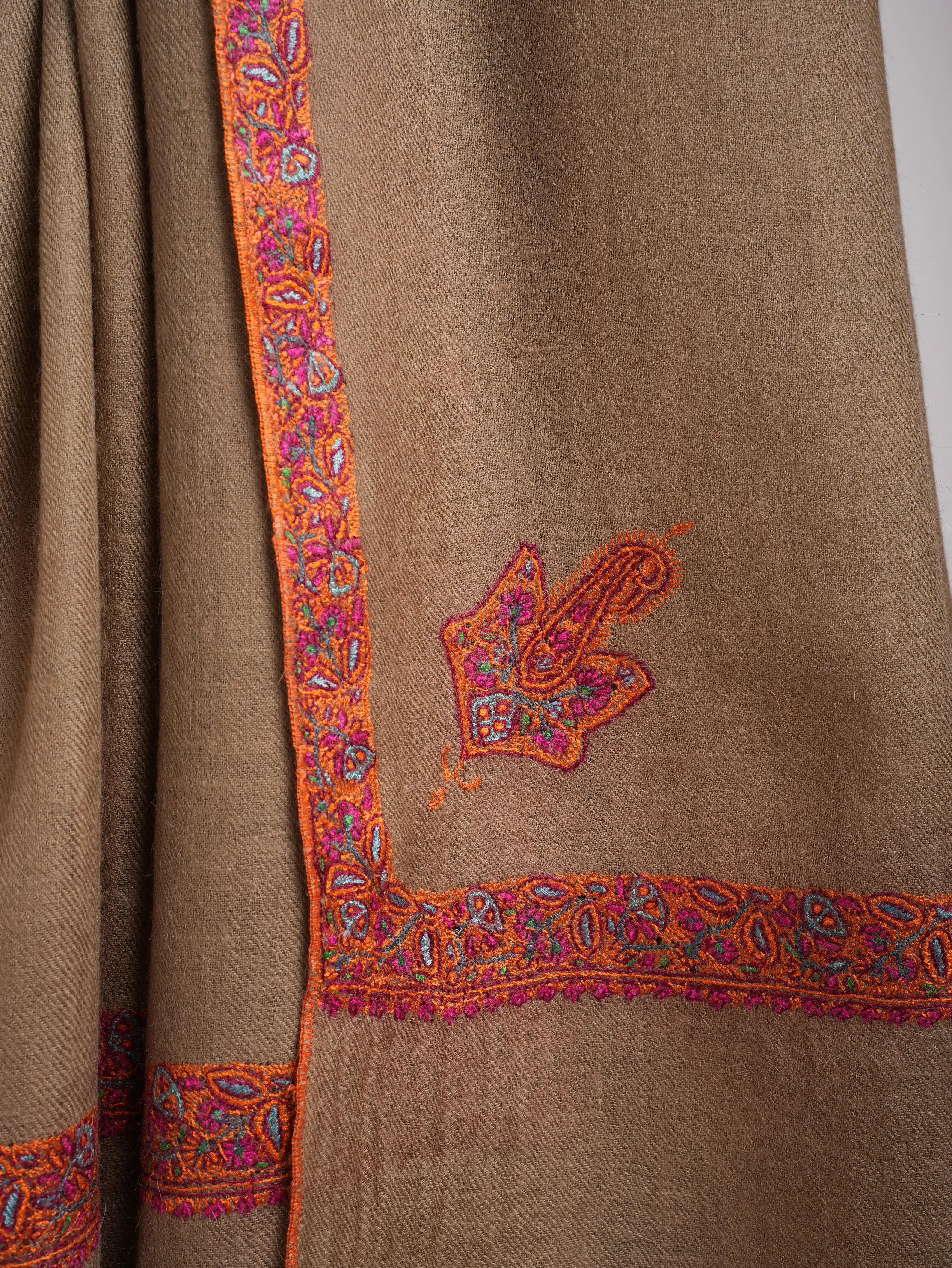 Butterum Color Hashia Pure Pashmina Embroidered Shawl Shahkaar