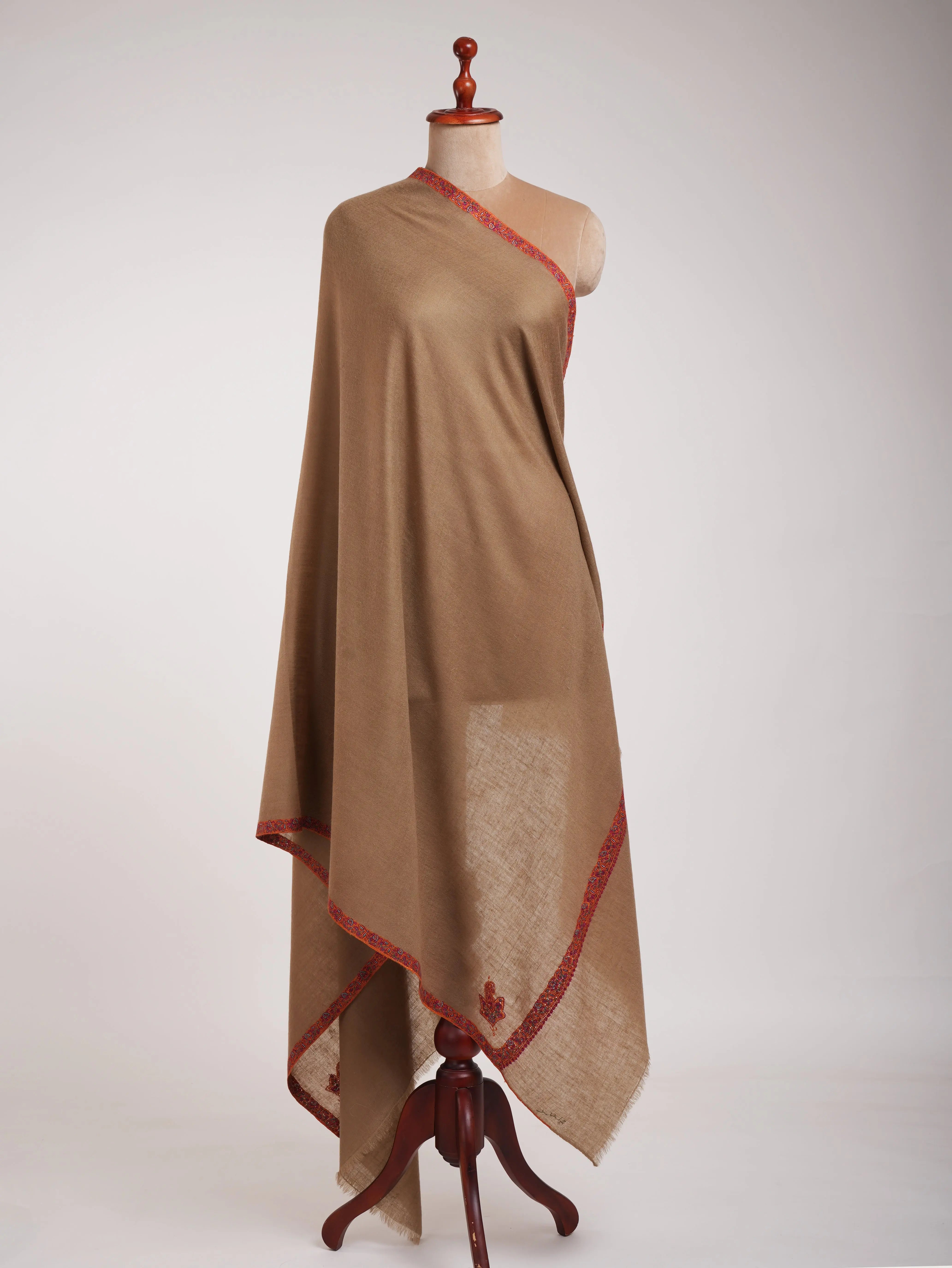 Butterum Color Hashia Pure Pashmina Embroidered Shawl Shahkaar