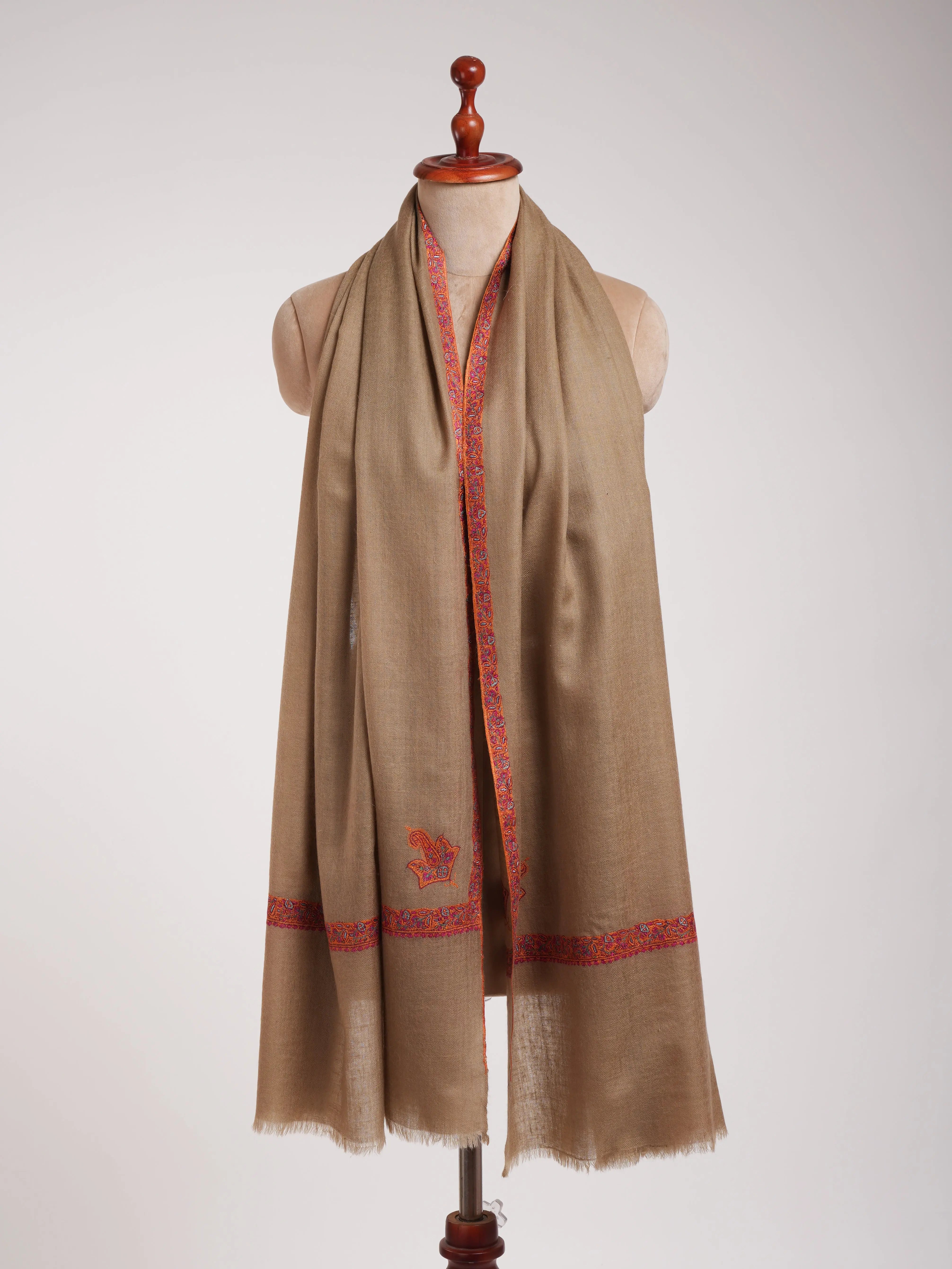 Butterum Color Hashia Pure Pashmina Embroidered Shawl Shahkaar