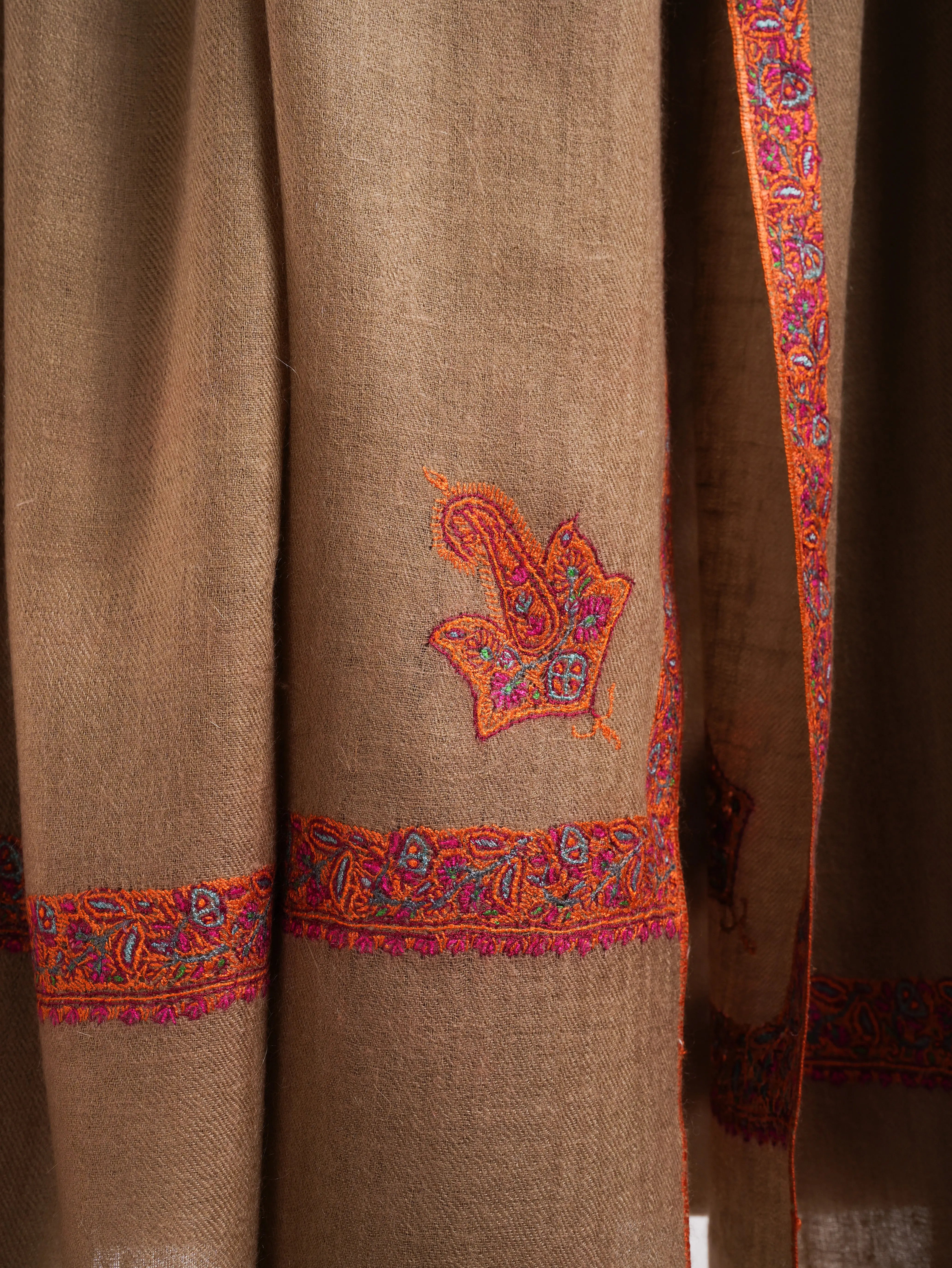 Butterum Color Hashia Pure Pashmina Embroidered Shawl Shahkaar