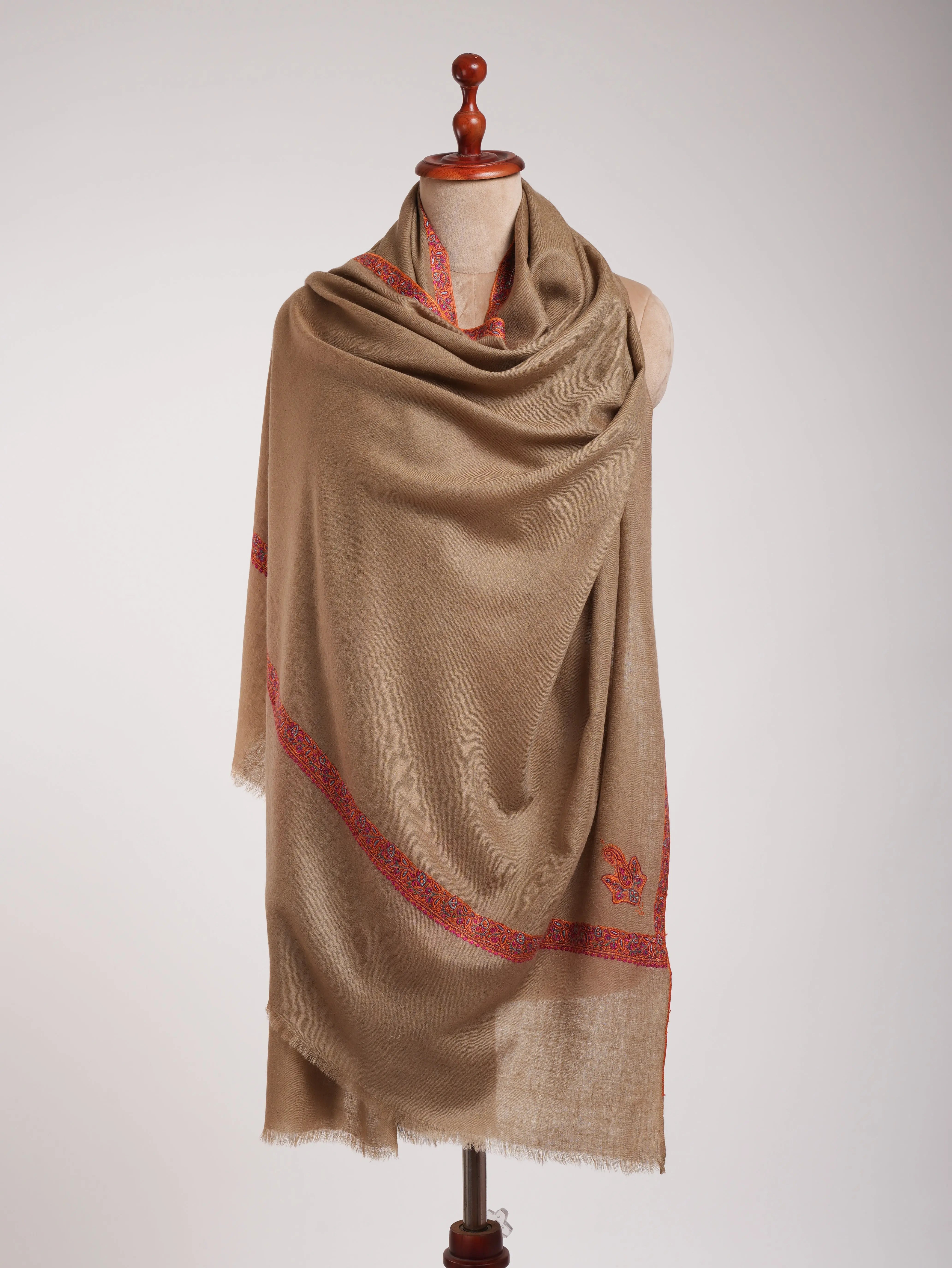 Butterum Color Hashia Pure Pashmina Embroidered Shawl Shahkaar
