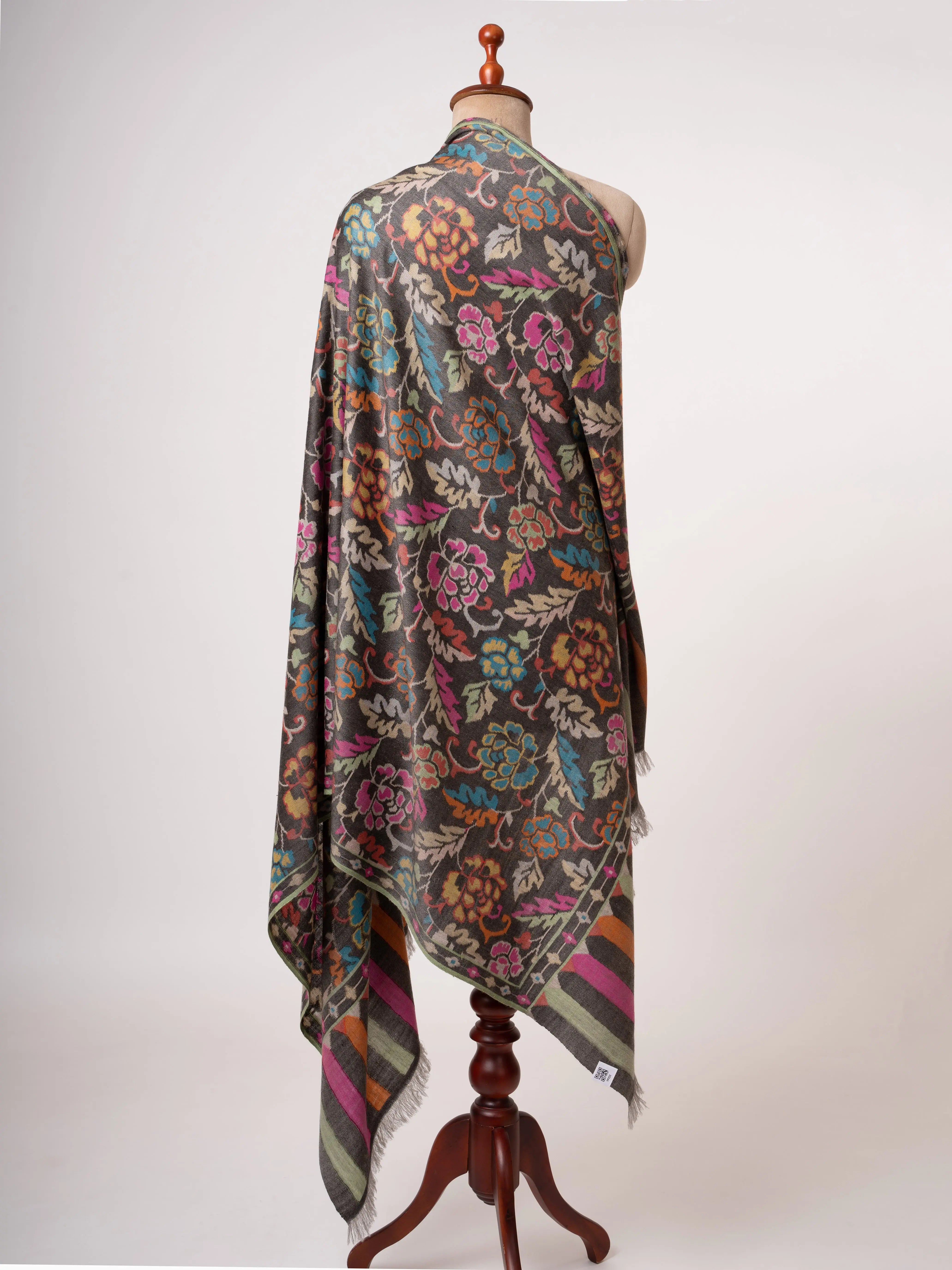 Carbon Black Kani Pashmina Jamavar Shawl Handwoven Heirloom Shahkaar