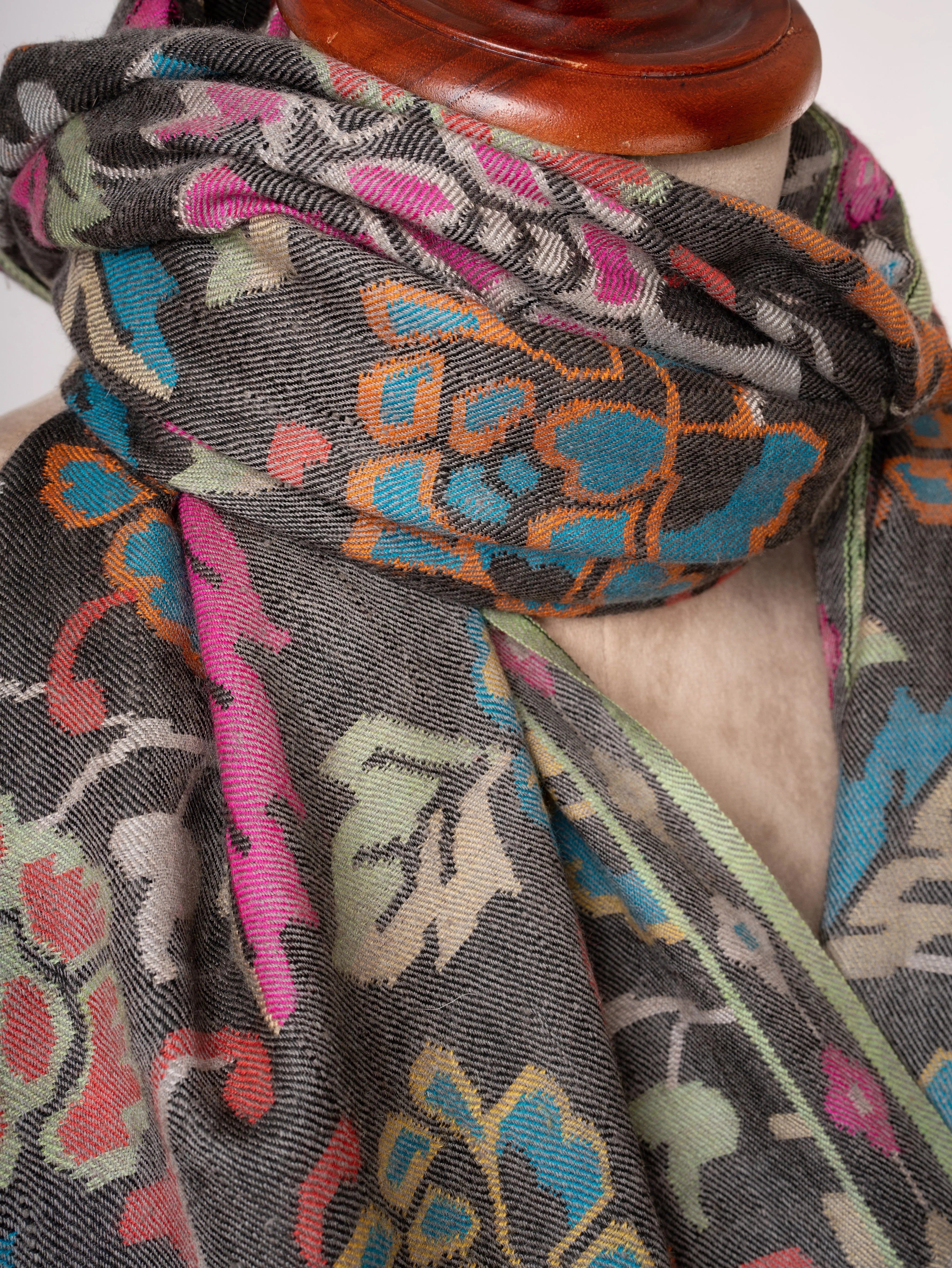 Carbon Black Kani Pashmina Jamavar Shawl Handwoven Heirloom Shahkaar