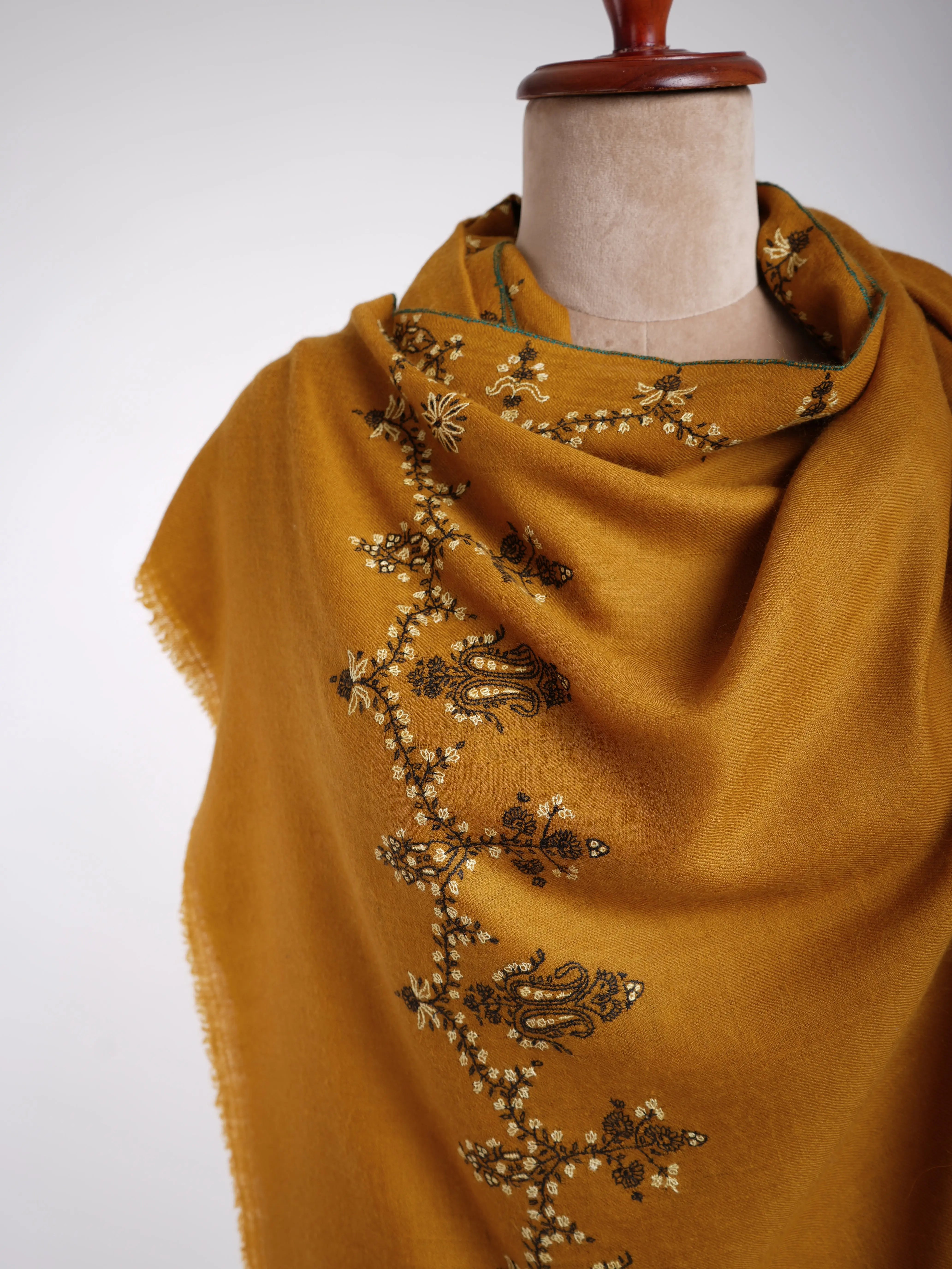 Cashmere Sozni Embroidered Indian Scarf Shahkaar