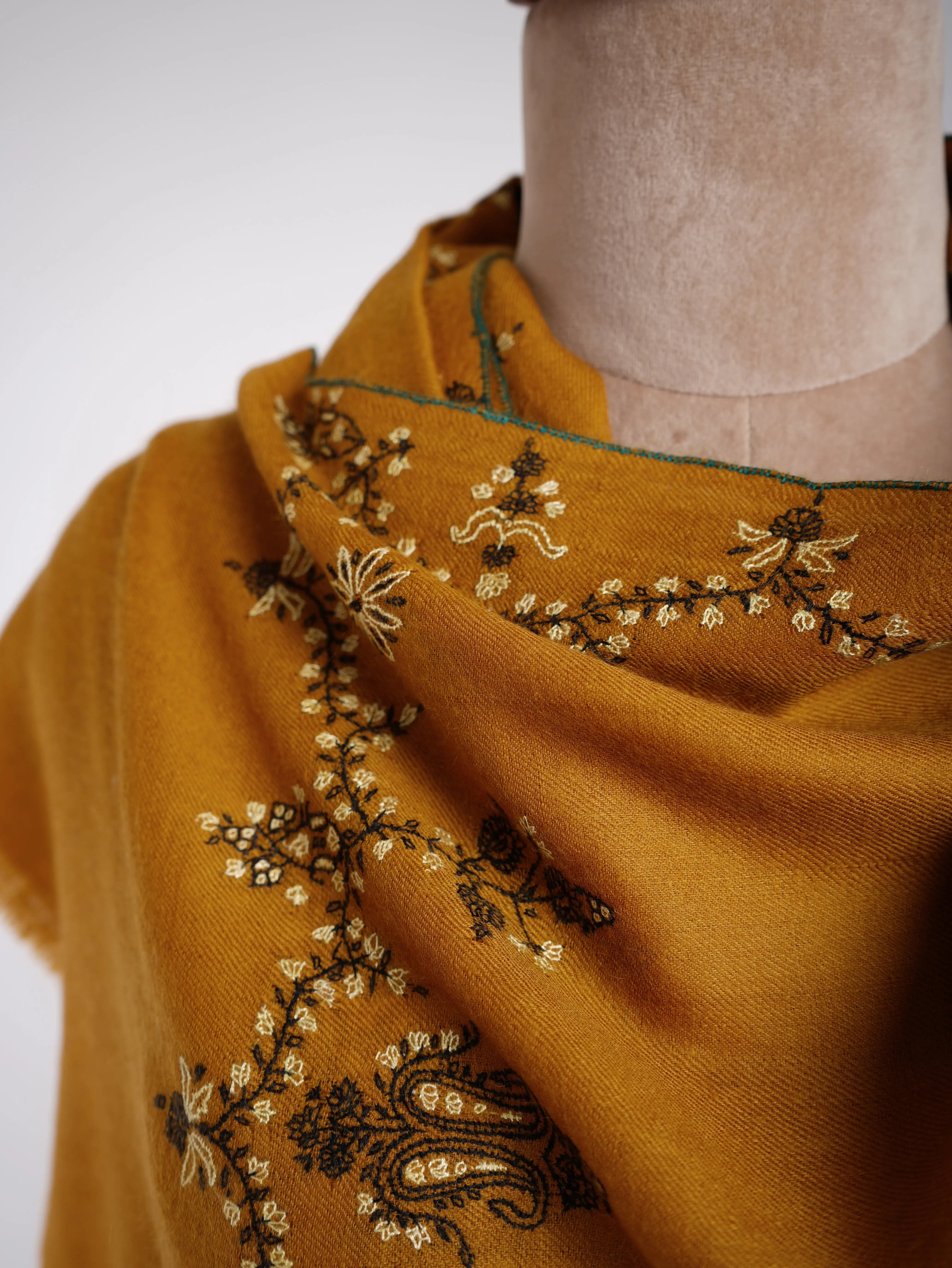 Cashmere Sozni Embroidered Indian Scarf Shahkaar