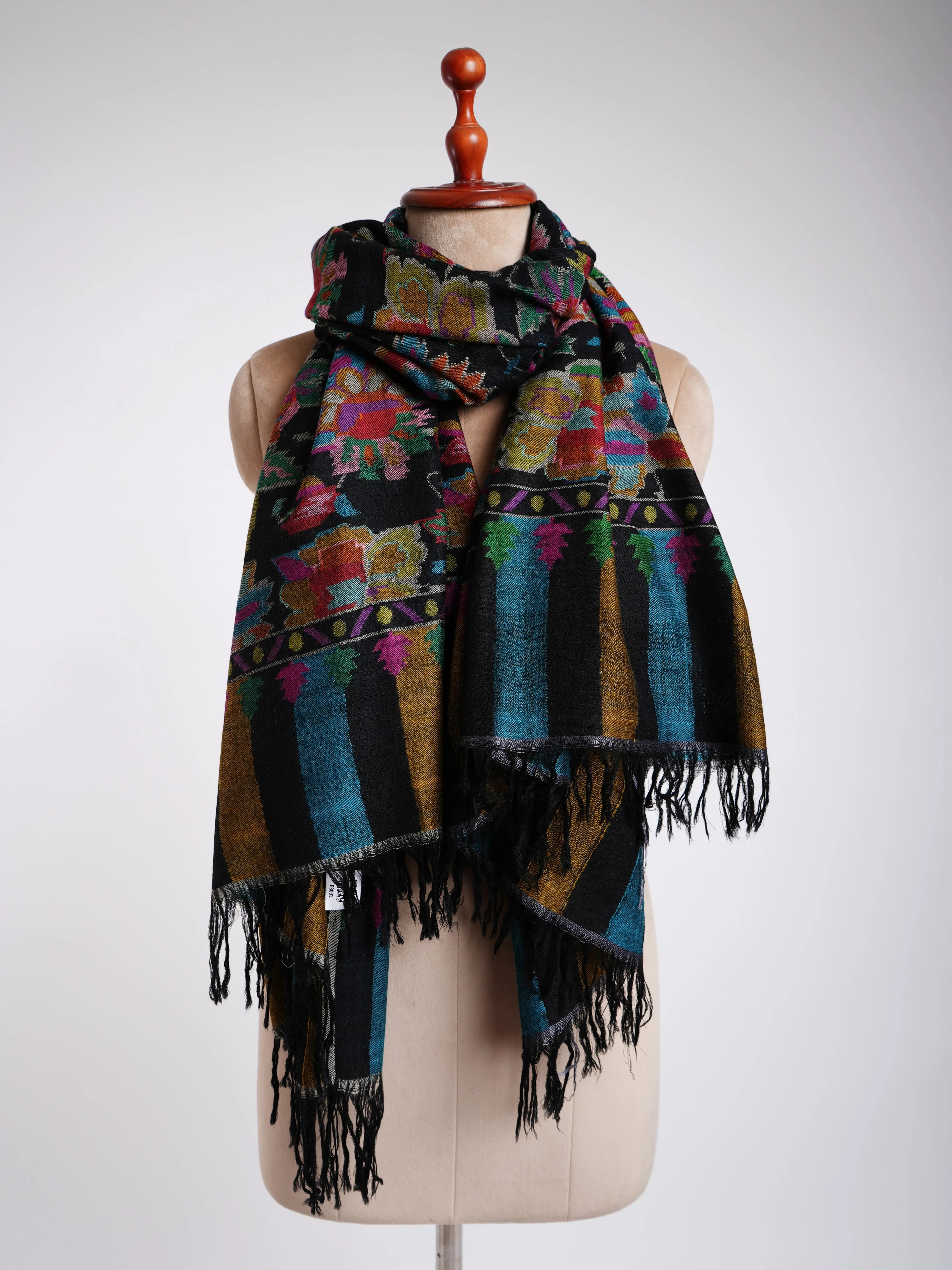 Charming Black Kani Weave Cashmere Shawl Shahkaar