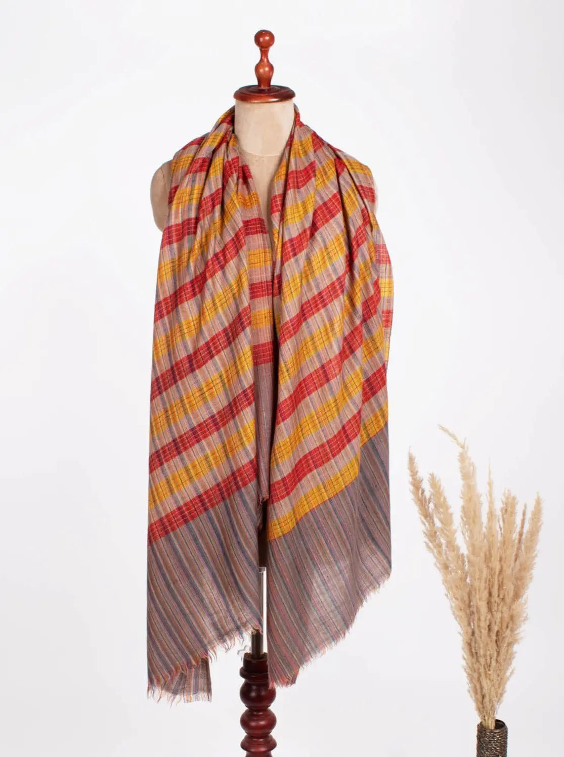 Check Stripe Cashmere Pashmina Shawl - WAHAIWA Shahkaar
