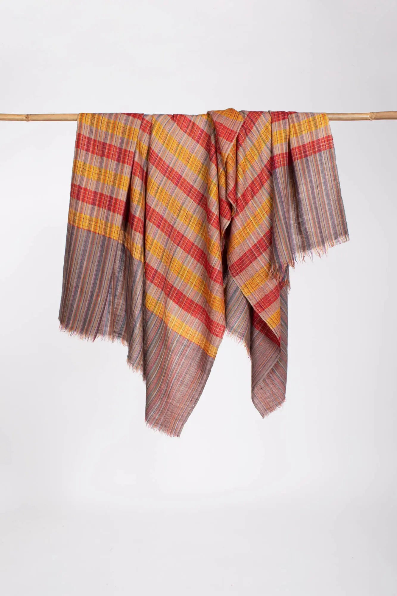 Check Stripe Cashmere Pashmina Shawl - WAHAIWA Shahkaar
