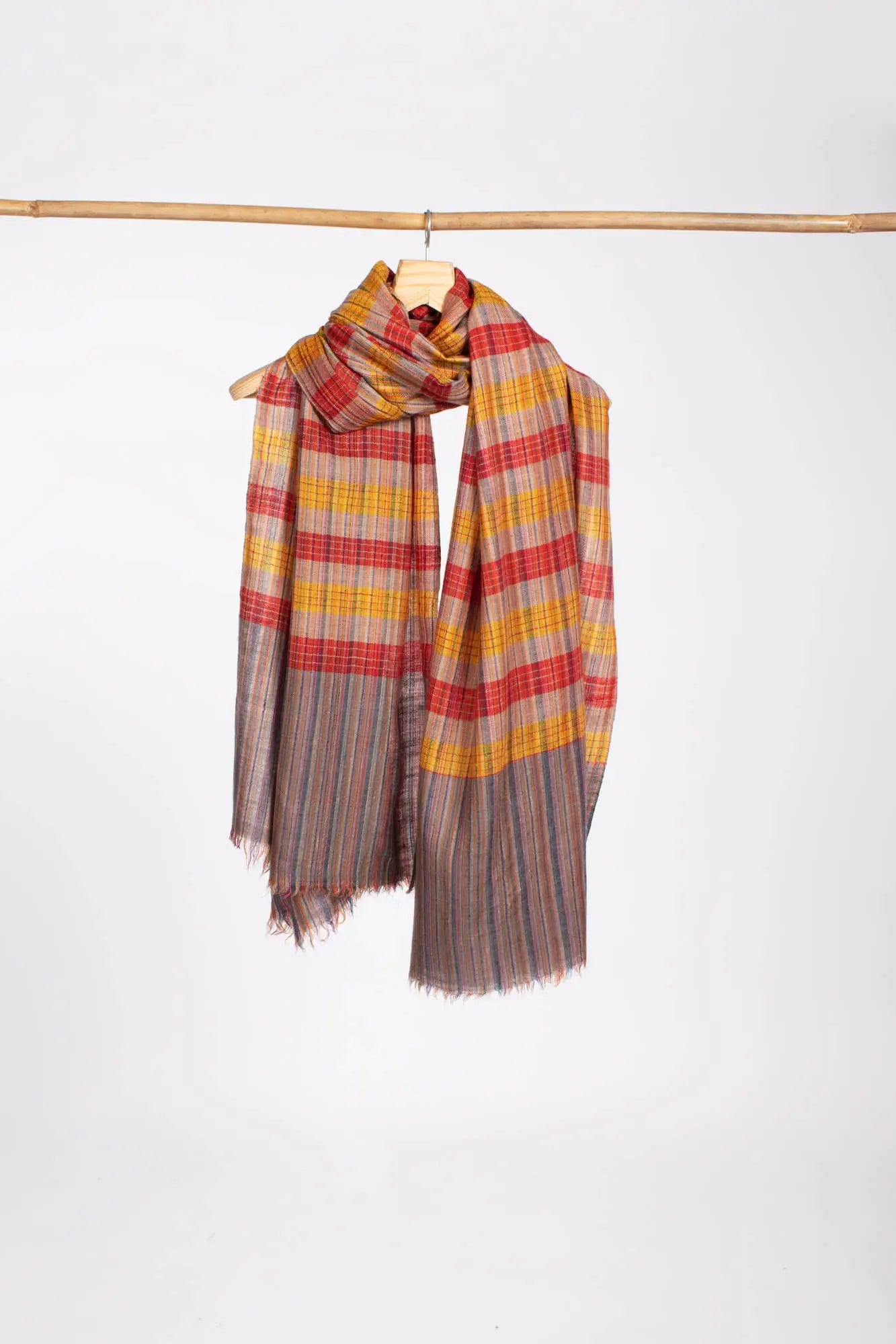 Check Stripe Cashmere Pashmina Shawl - WAHAIWA Shahkaar