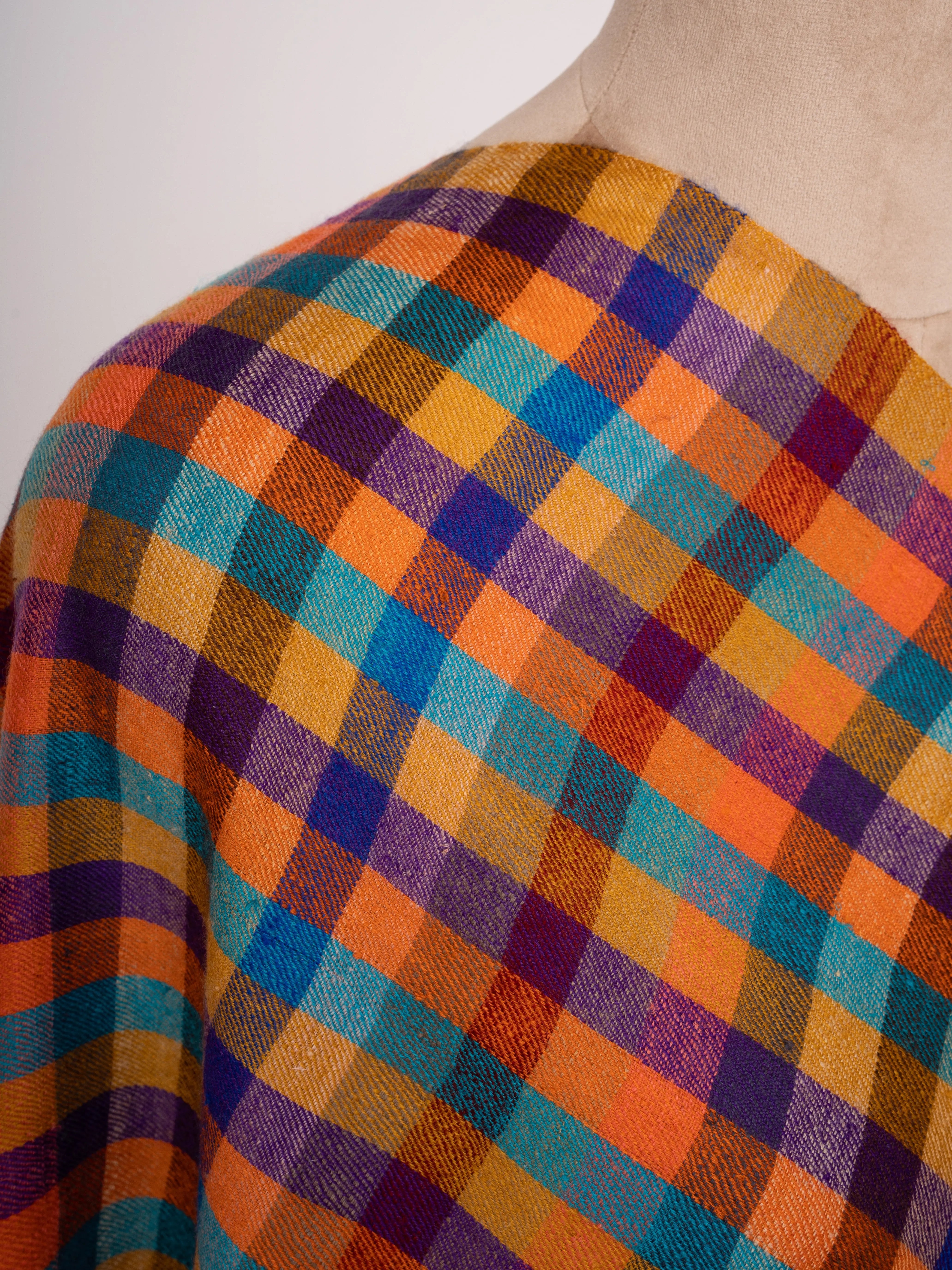 Checkered Handspun Kashmiri Cashmere Stole Handwoven Heritage Shahkaar