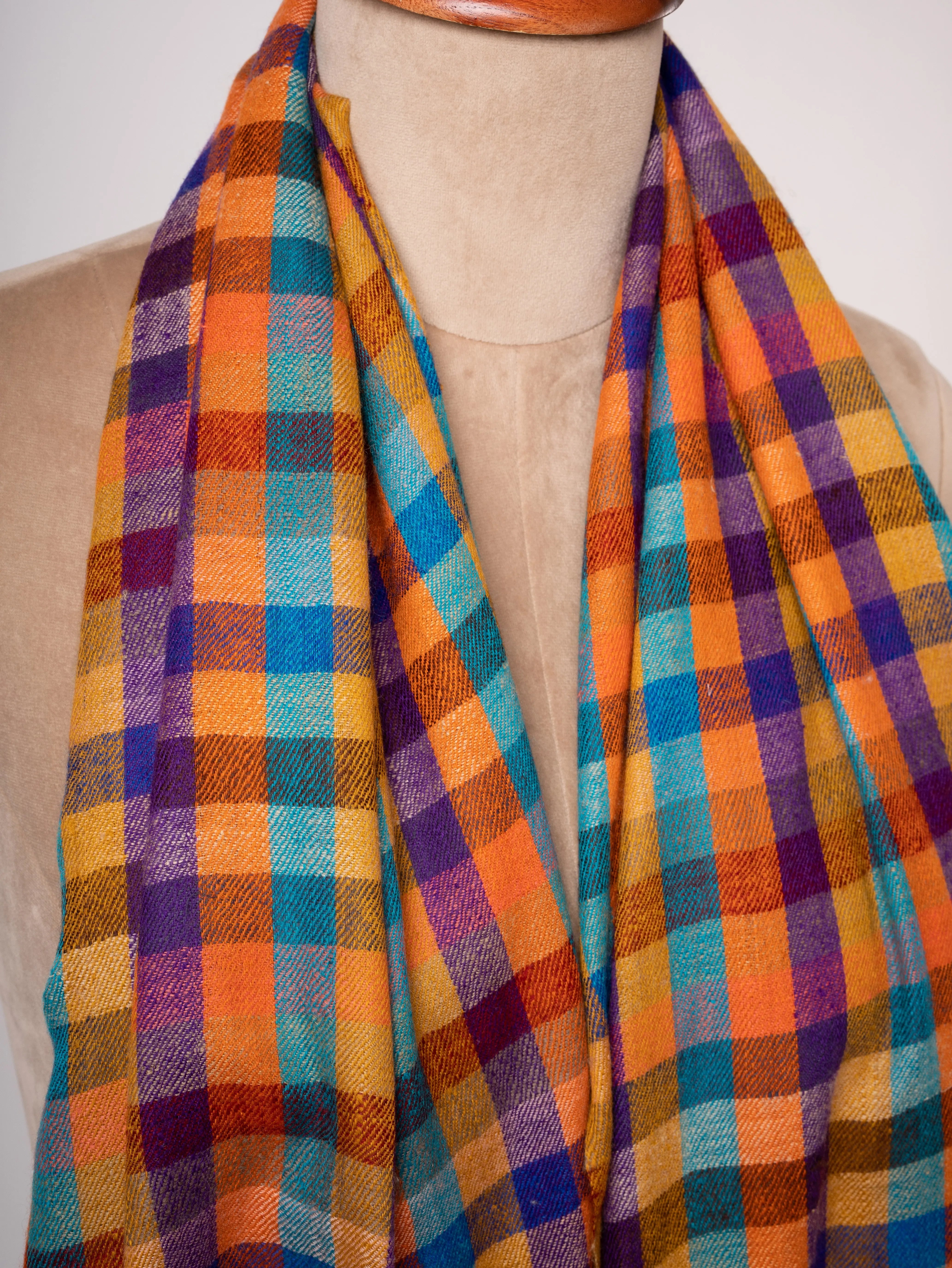 Checkered Handspun Kashmiri Cashmere Stole Handwoven Heritage Shahkaar