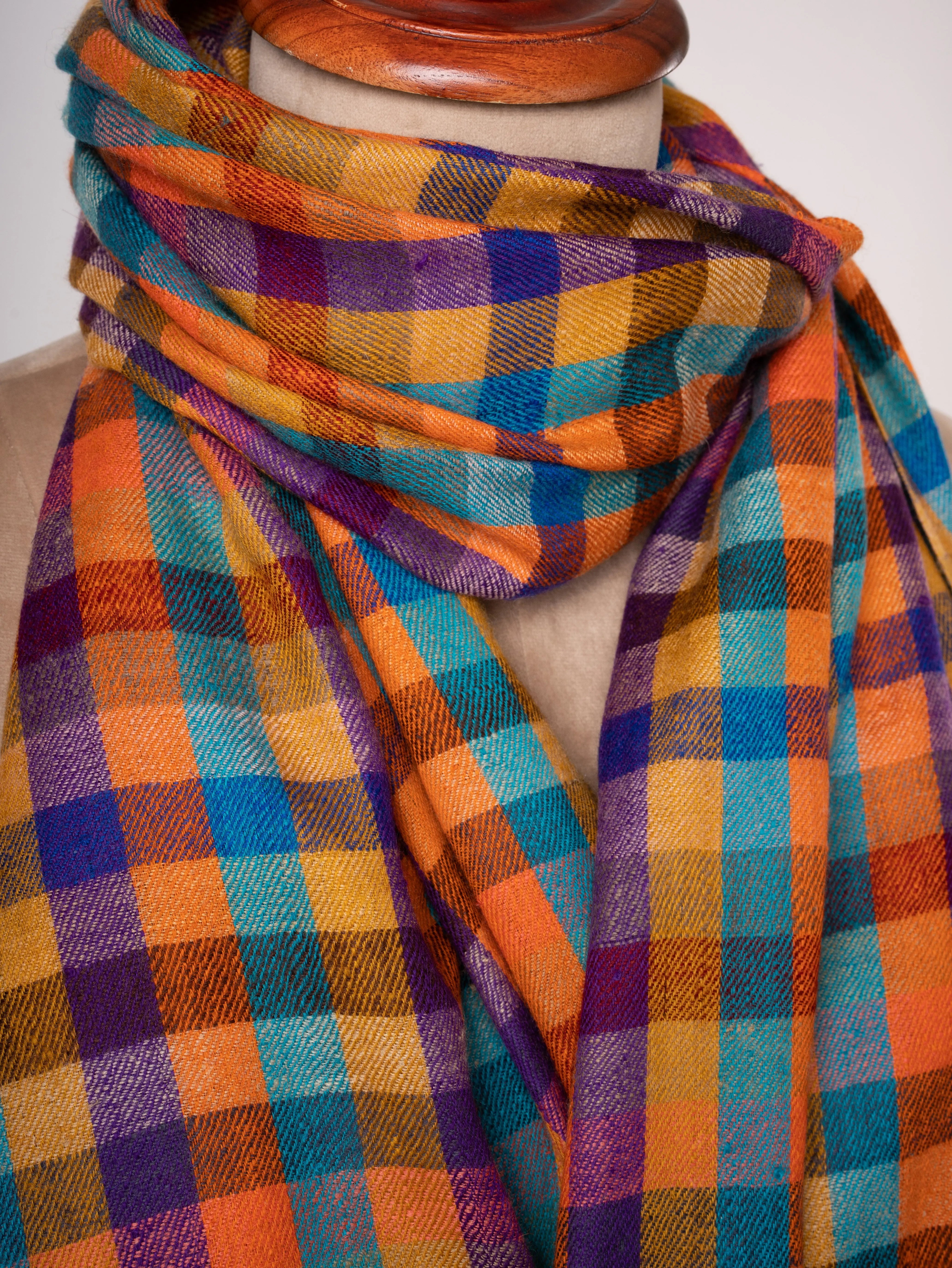 Checkered Handspun Kashmiri Cashmere Stole Handwoven Heritage Shahkaar