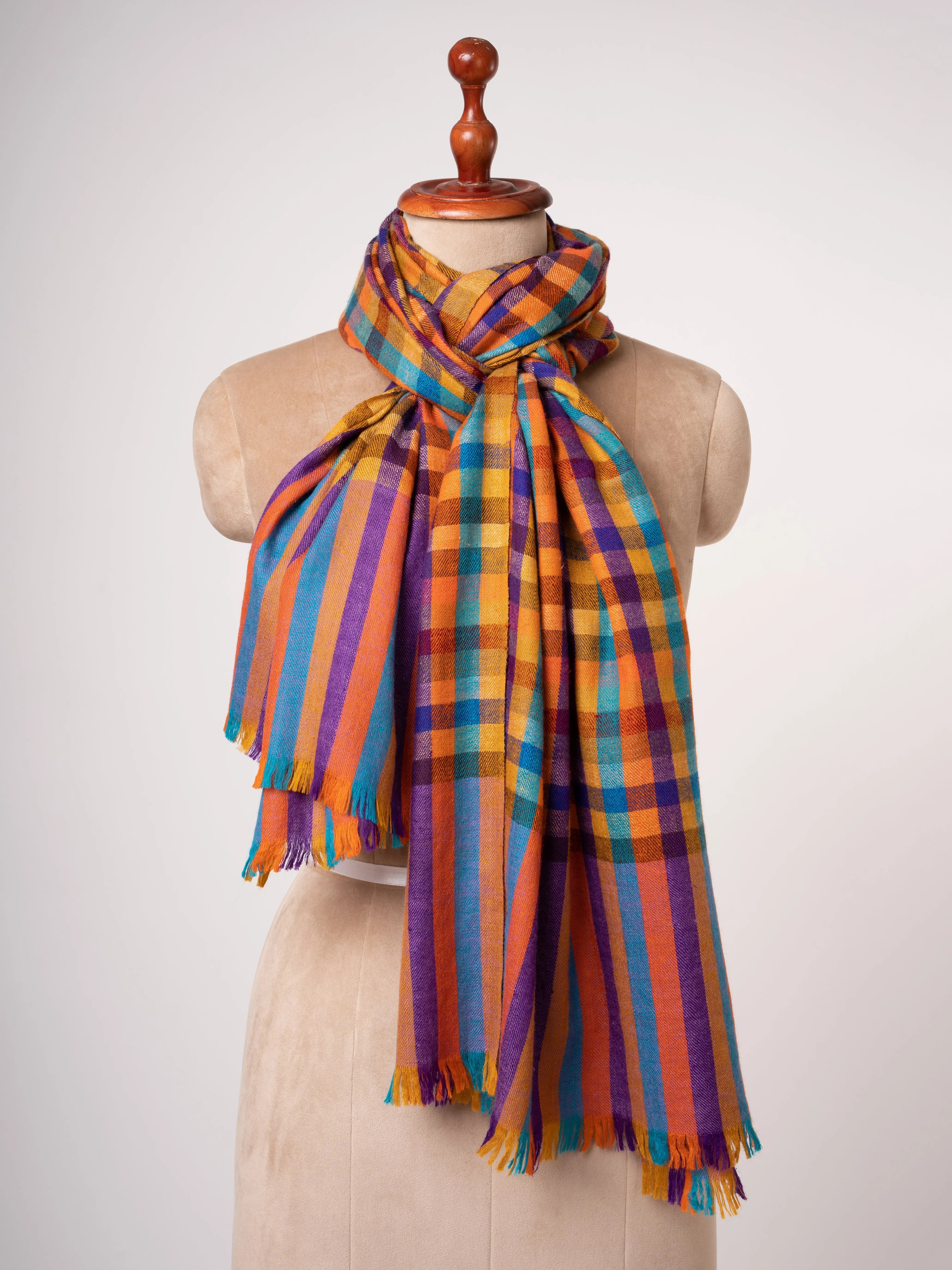 Checkered Handspun Kashmiri Cashmere Stole Handwoven Heritage Shahkaar