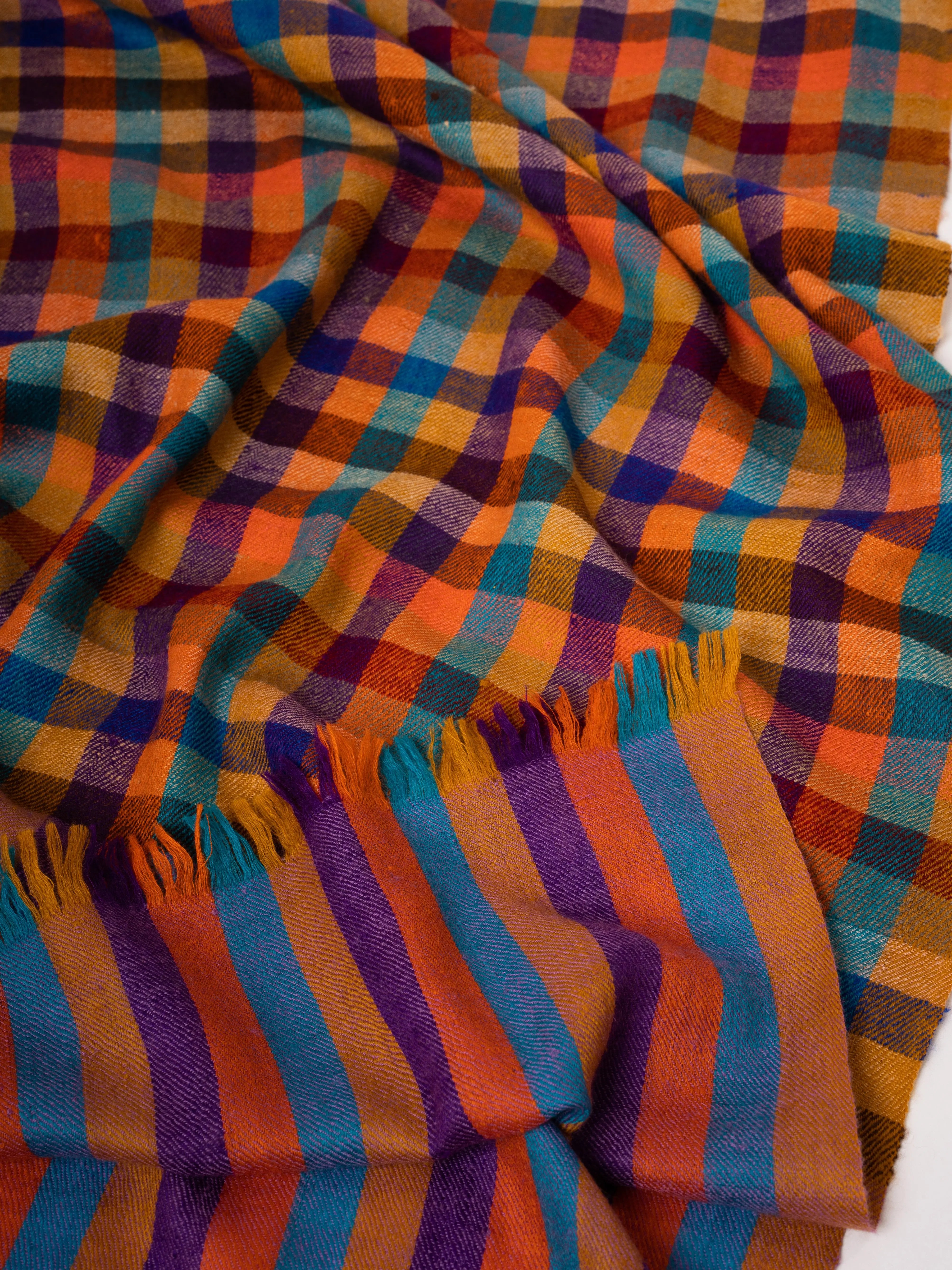 Checkered Handspun Kashmiri Cashmere Stole Handwoven Heritage Shahkaar