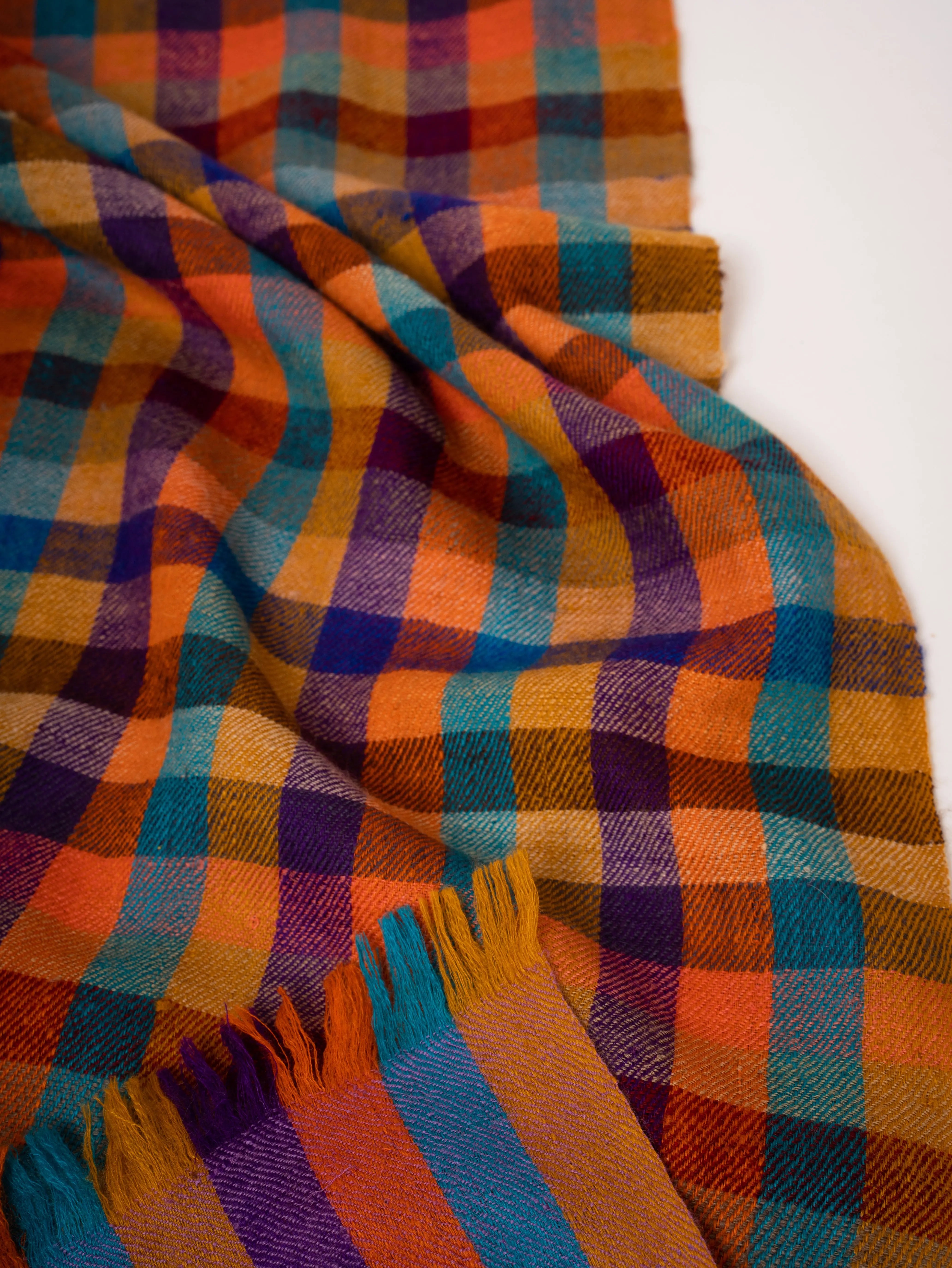 Checkered Handspun Kashmiri Cashmere Stole Handwoven Heritage Shahkaar